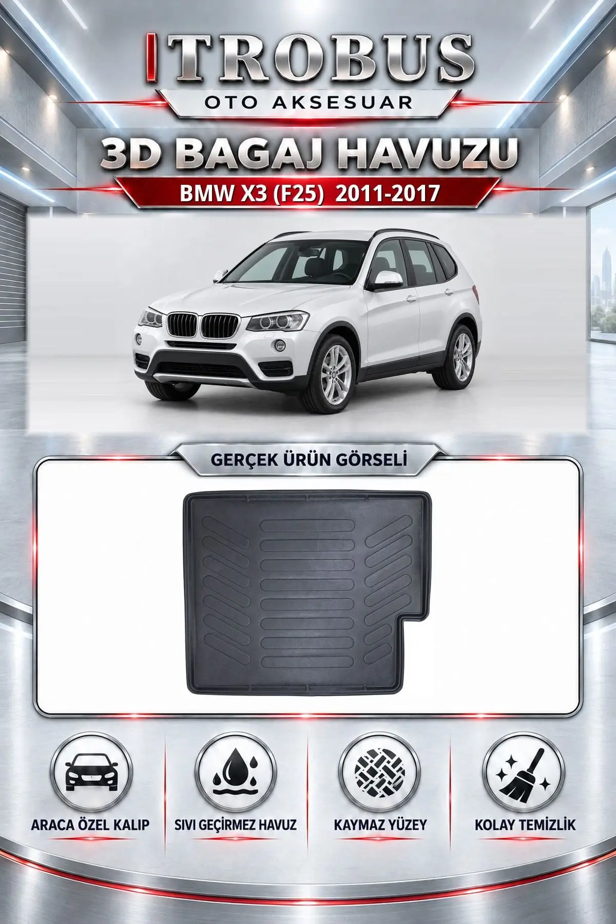 BMW X3 (F25) 2011-2017 Araca Özel 3D Bagaj Havuzu