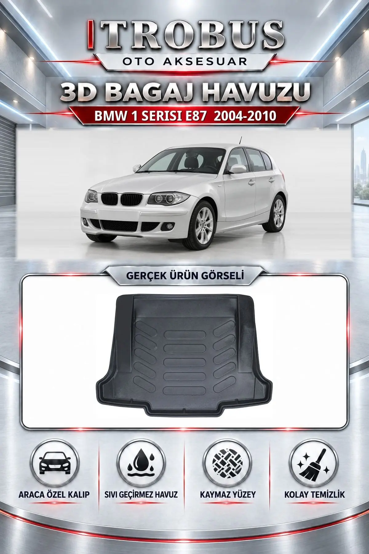 BMW 1 Serisi E87 2004-2010 Araca Özel 3D Bagaj Havuzu