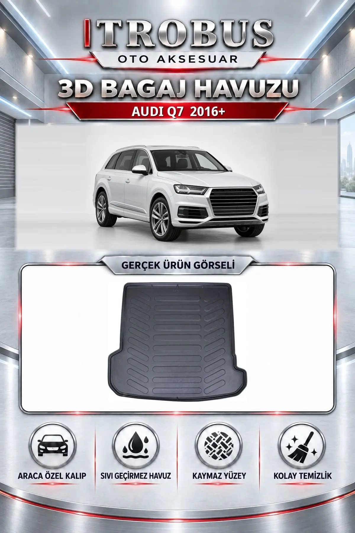 Audi Q7 2016 Sonrası Araca Özel 3D Bagaj Havuzu