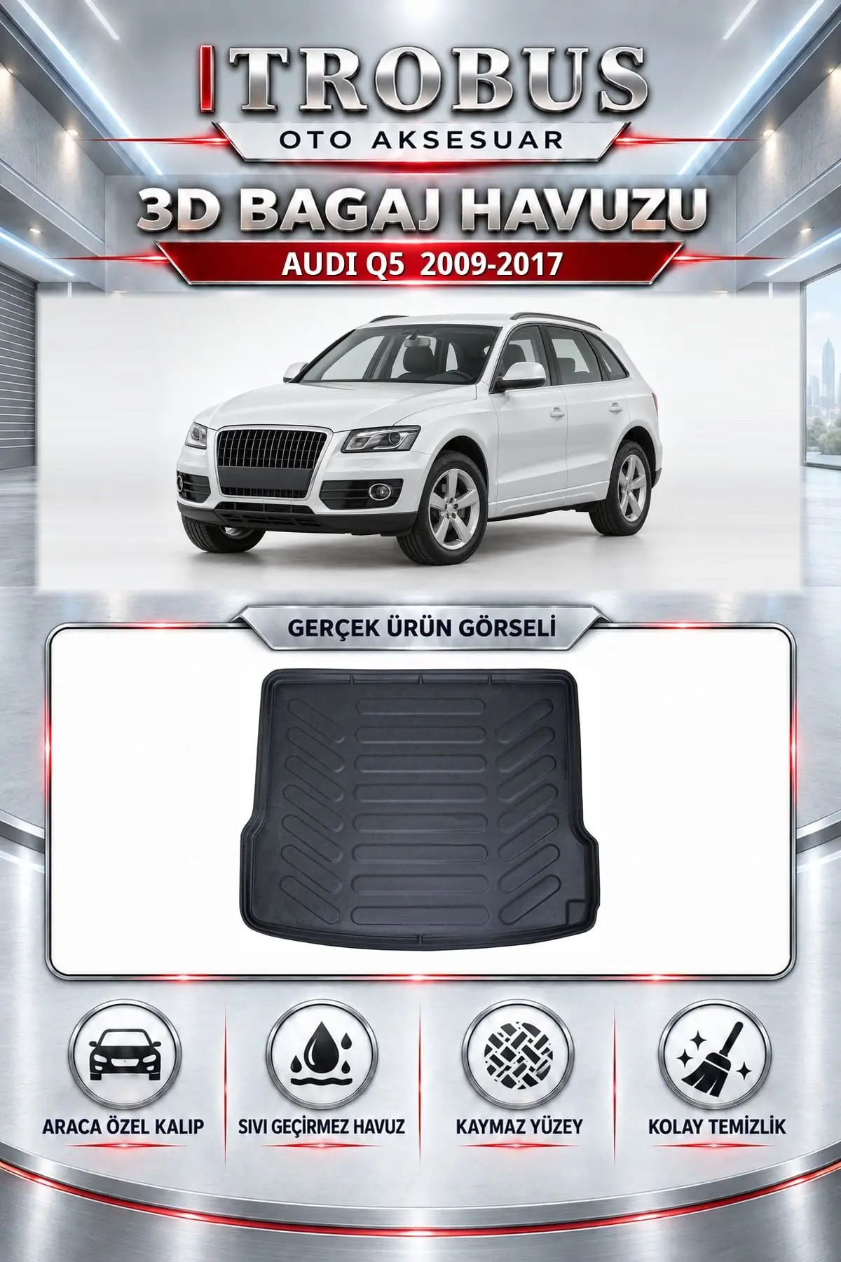 Audi Q5 2009-2017 Araca Özel 3D Bagaj Havuzu