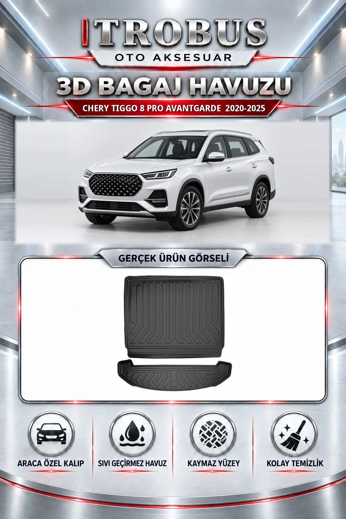 Chery Tiggo 8 Pro 2020-2025 Avantgarde Araca Özel 3D Bagaj Havuzu