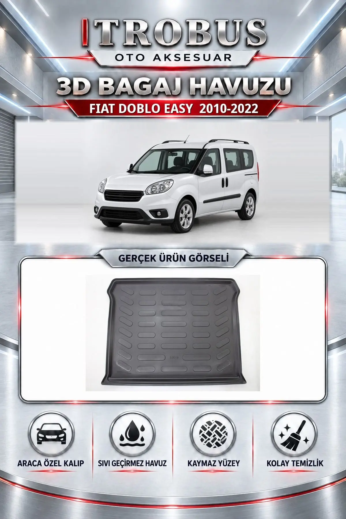 Fiat Doblo 2010-2022 Easy Araca Özel 3D Bagaj Havuzu