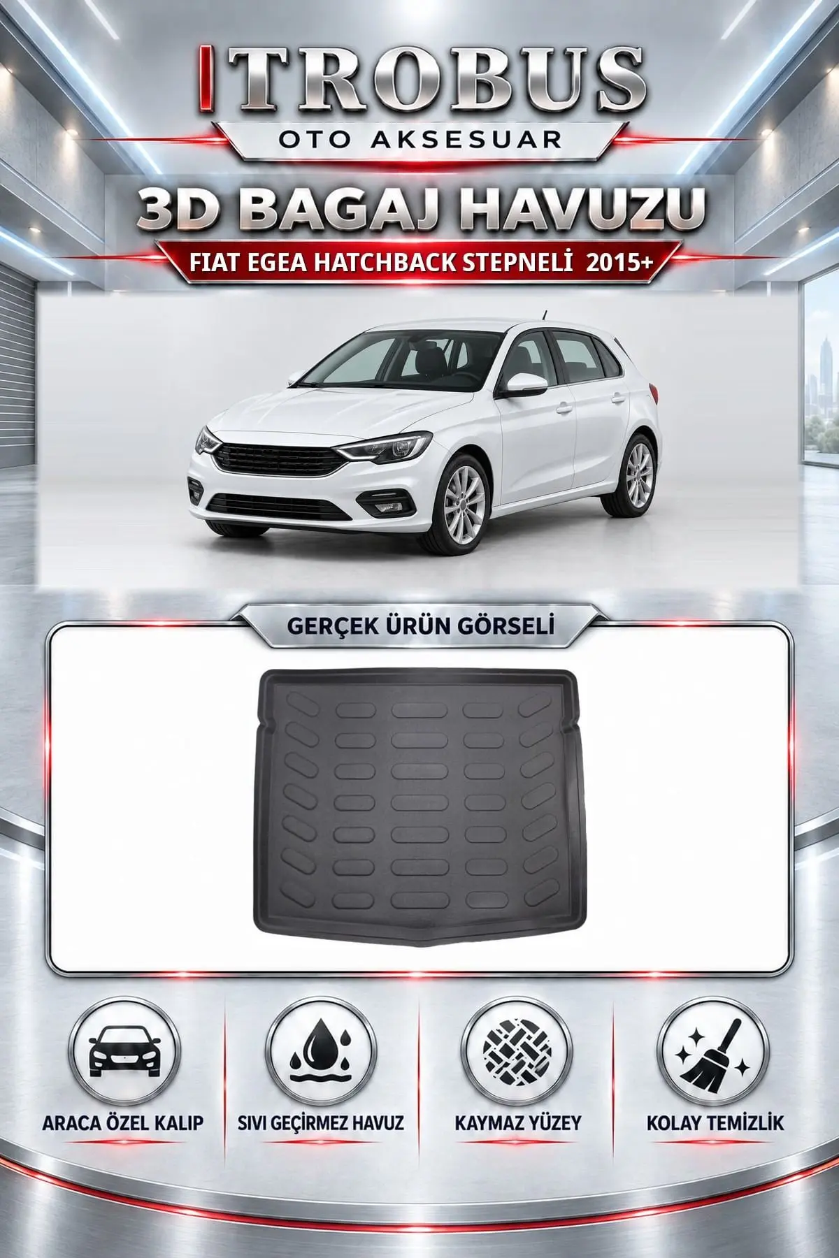 Fiat Egea 2015 Sonrası Hatchback Stepneli Araca Özel 3D Bagaj Havuzu