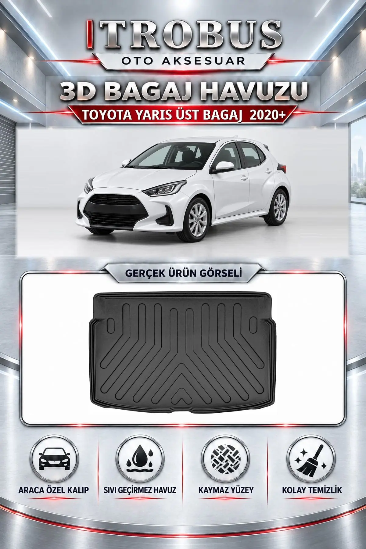 Toyota Yaris 2020 Sonrası Üst Bagaj Araca Özel 3D Bagaj Havuzu
