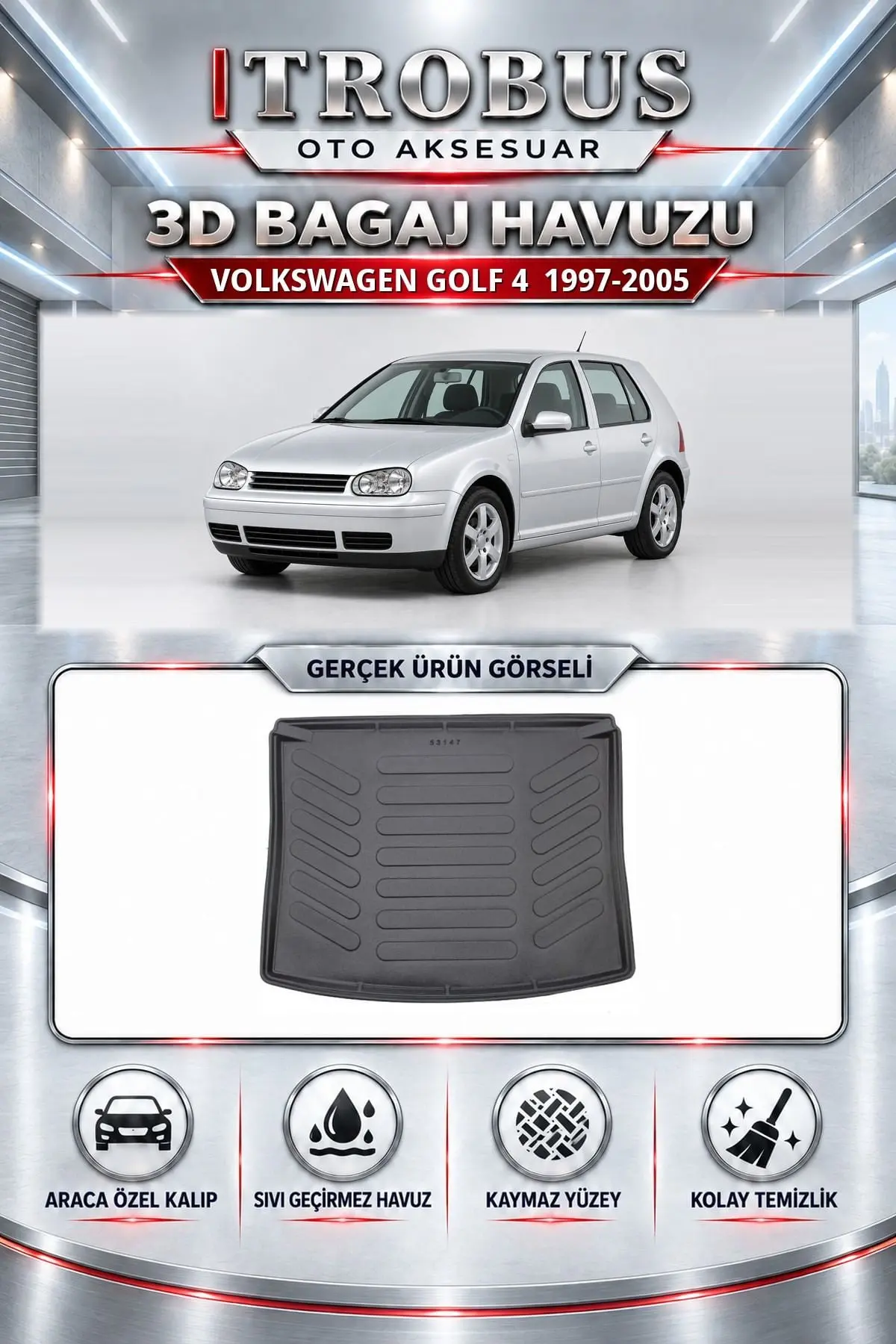Volkswagen Golf 4 1997-2005 Araca Özel 3D Bagaj Havuzu