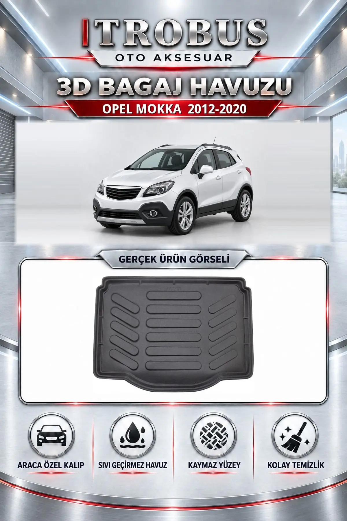 Opel Mokka 2012-2020 Araca Özel 3D Bagaj Havuzu