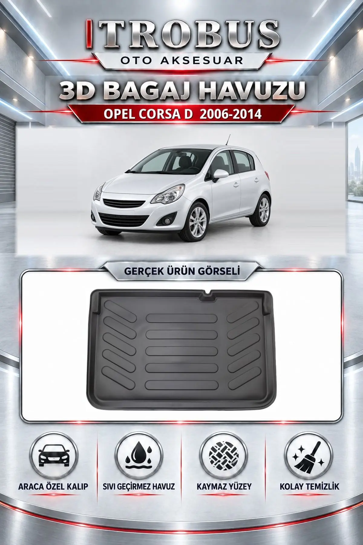 Opel Corsa D 2006-2014 Araca Özel 3D Bagaj Havuzu