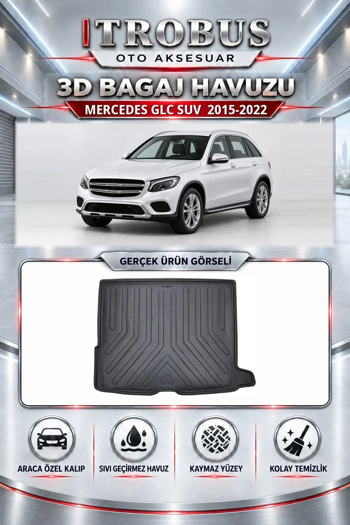 Mercedes-Benz GLC SUV 2015-2022 Araca Özel 3D Bagaj Havuzu