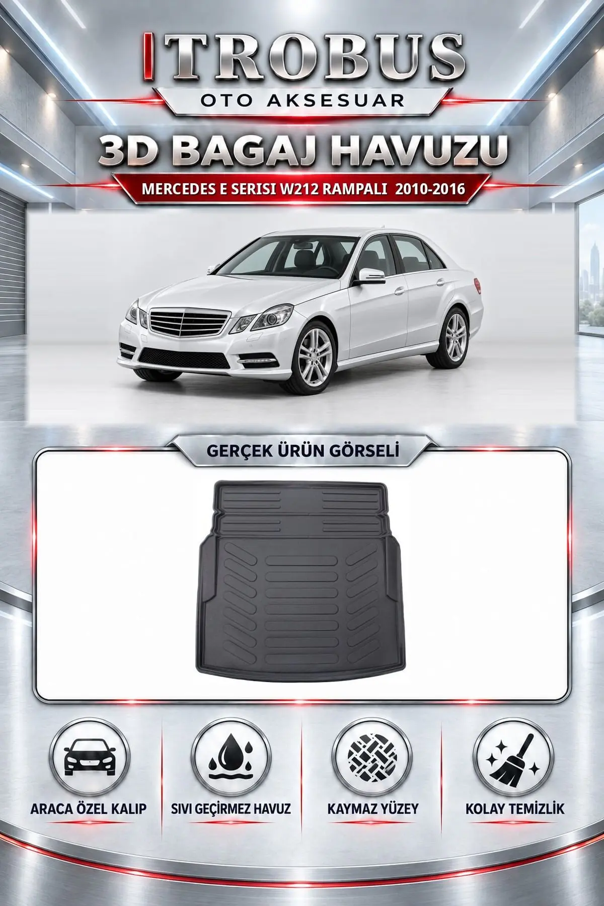 Mercedes-Benz E Serisi 2010-2016 W212 Rampalı Araca Özel 3D Bagaj Havuzu