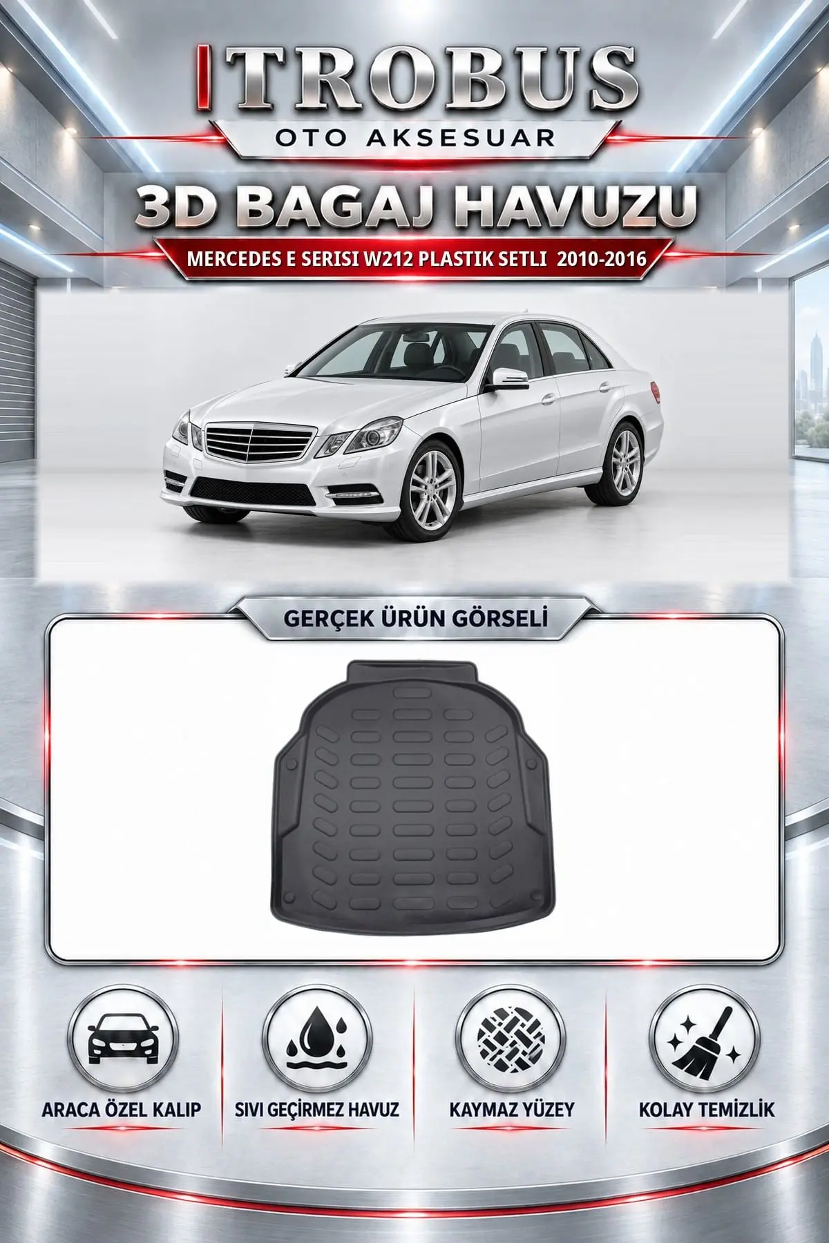 Mercedes-Benz E Serisi 2010-2016 W212 Plastik Setli Araca Özel 3D Bagaj Havuzu