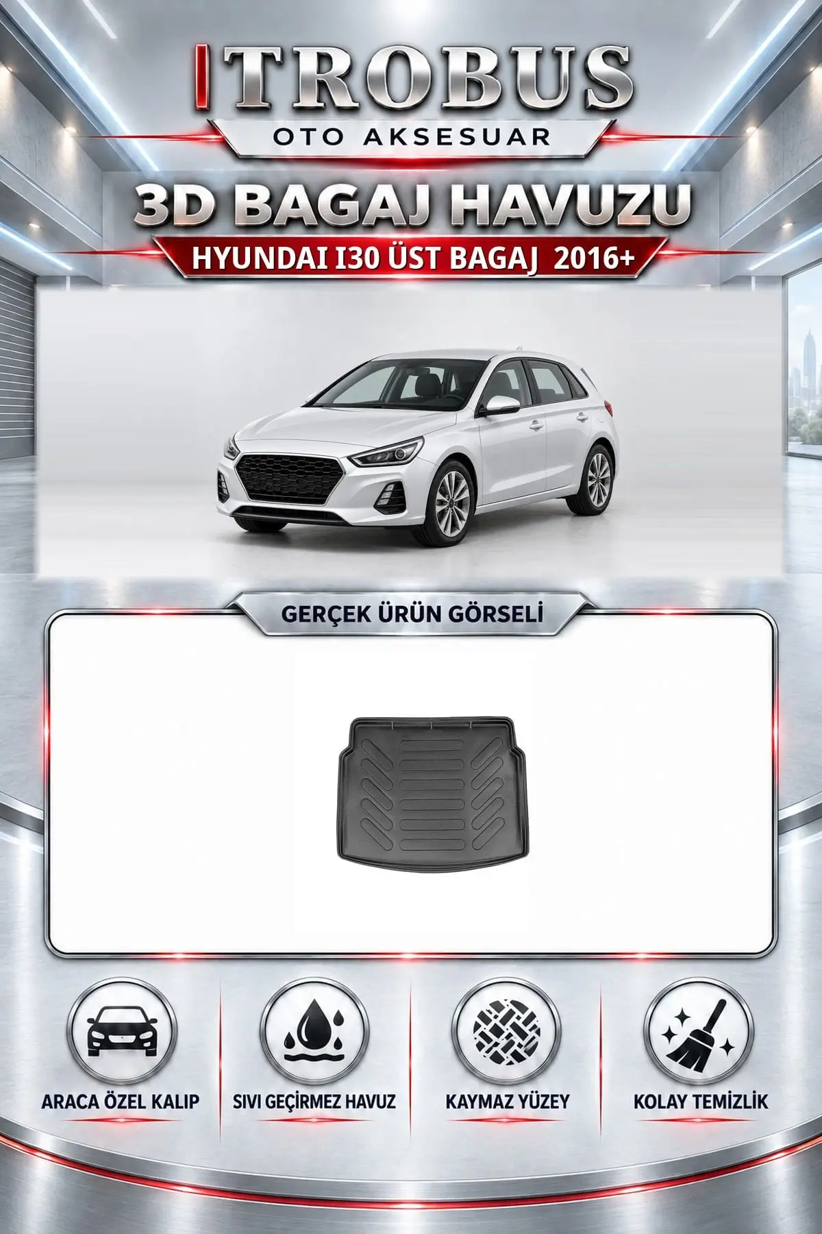Hyundai i30 2016 Sonrası Üst Bagaj Araca Özel 3D Bagaj Havuzu