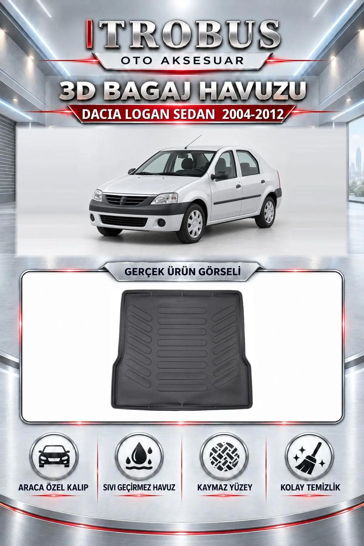 Dacia Logan 2004-2012 Sedan Araca Özel 3D Bagaj Havuzu