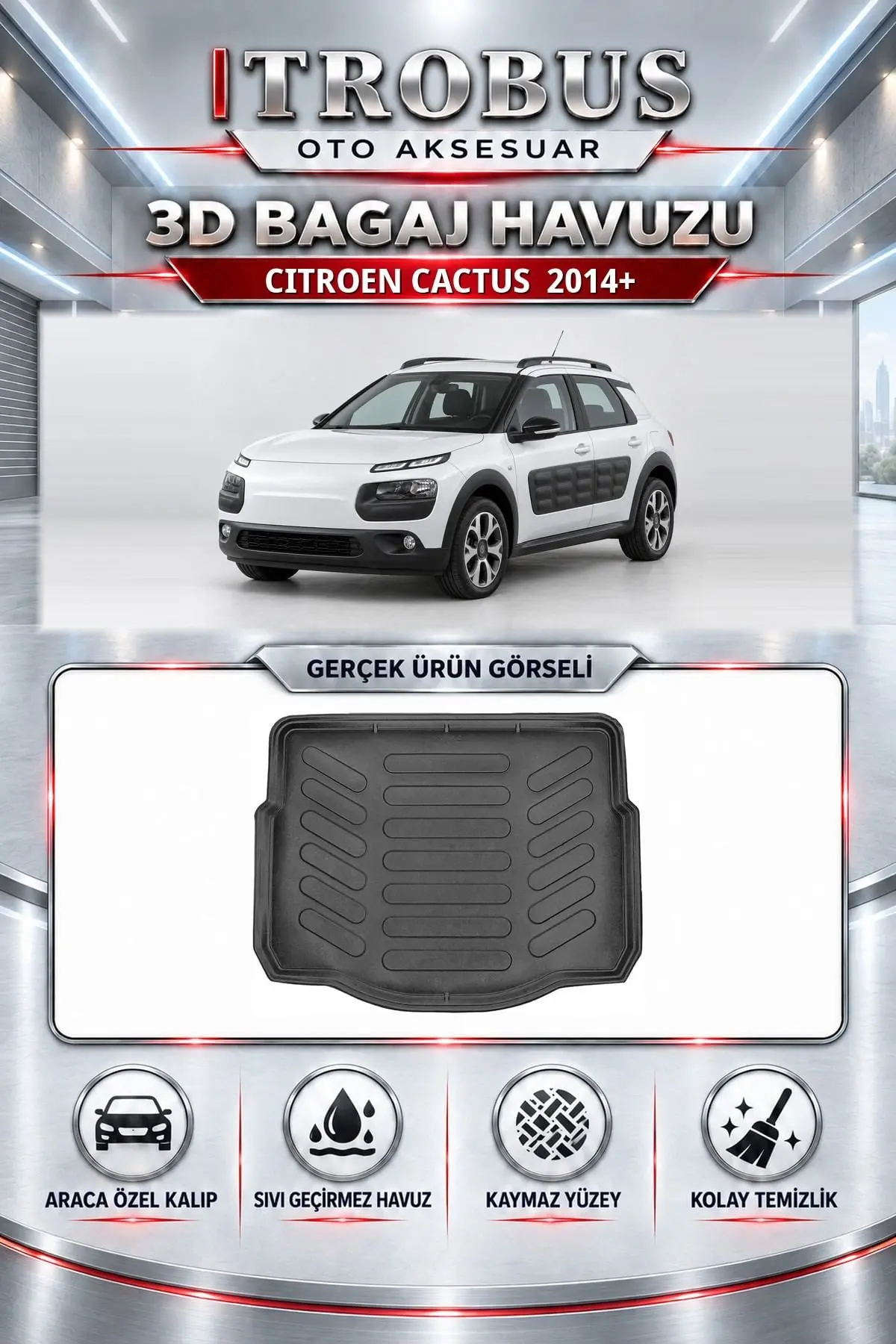Citroen Cactus 2014 Sonrası Araca Özel 3D Bagaj Havuzu