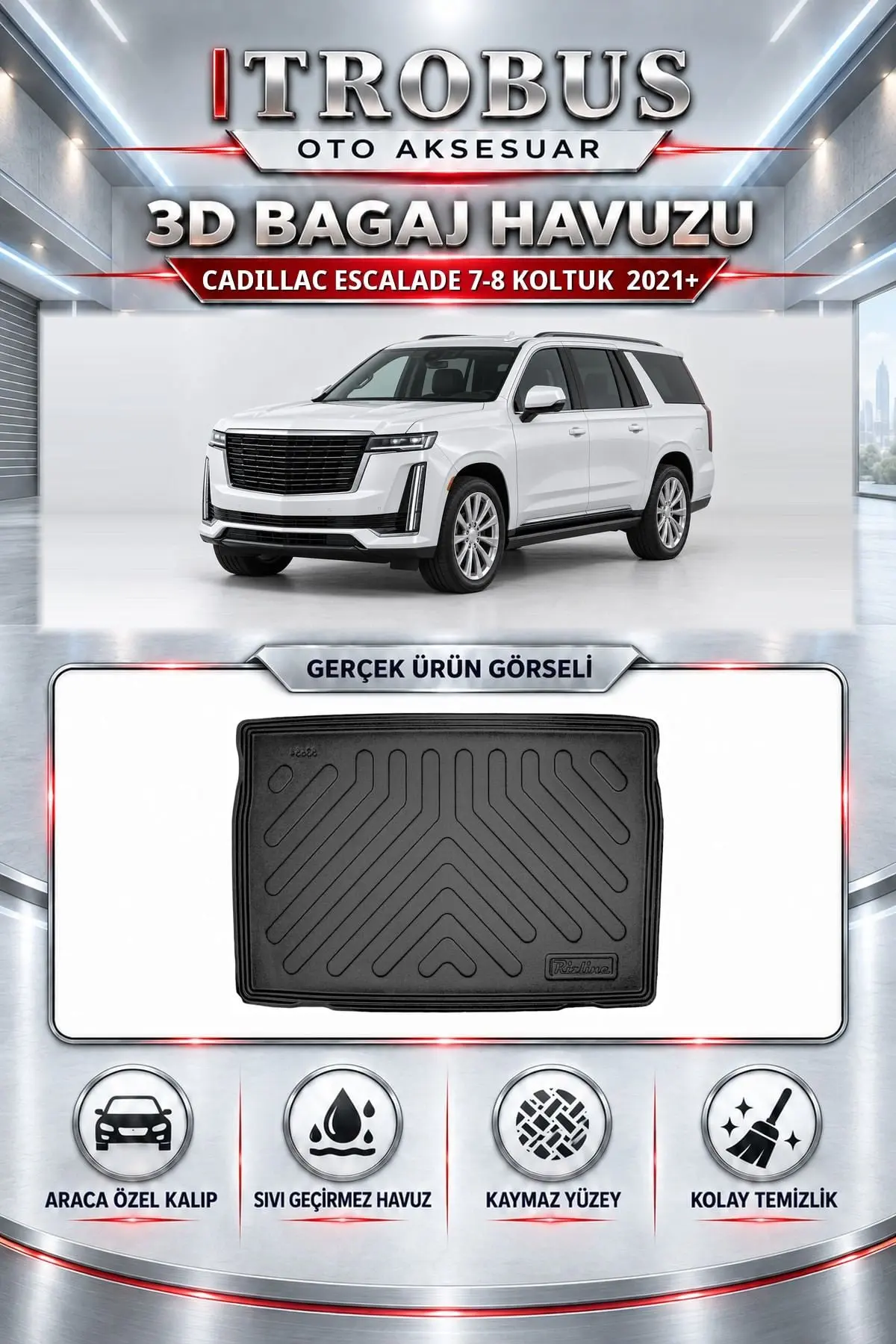 Cadillac Escalade 7-8 Koltuk 2021 Sonrası Araca Özel 3D Bagaj Havuzu