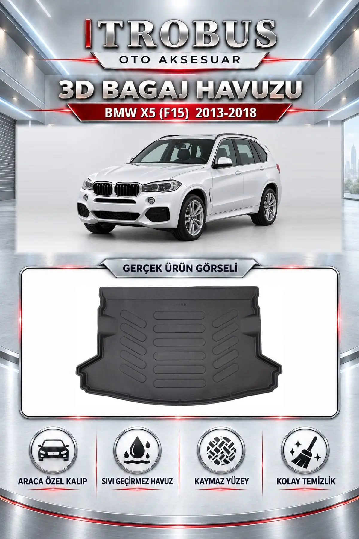 BMW X5 (F15) 2013-2018 Araca Özel 3D Bagaj Havuzu