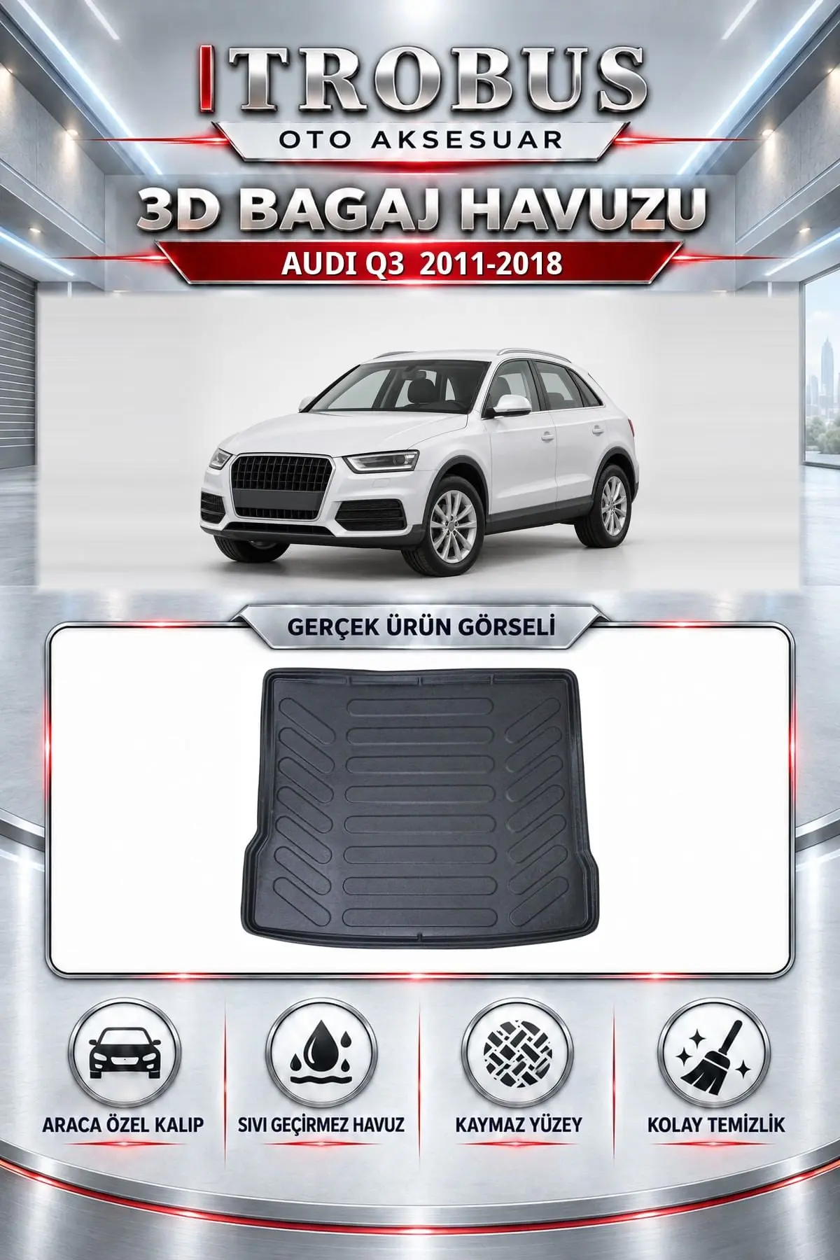 Audi Q3 2011-2018 Araca Özel 3D Bagaj Havuzu
