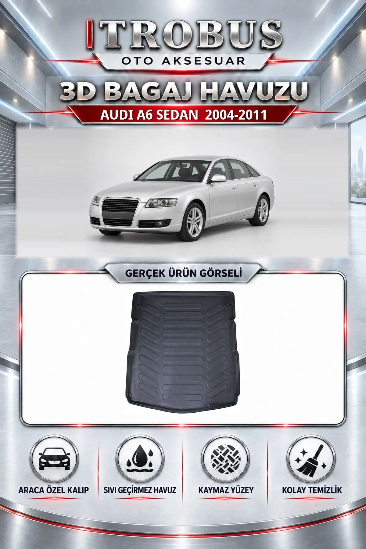 Audi A6 2004-2011 Sedan Araca Özel 3D Bagaj Havuzu