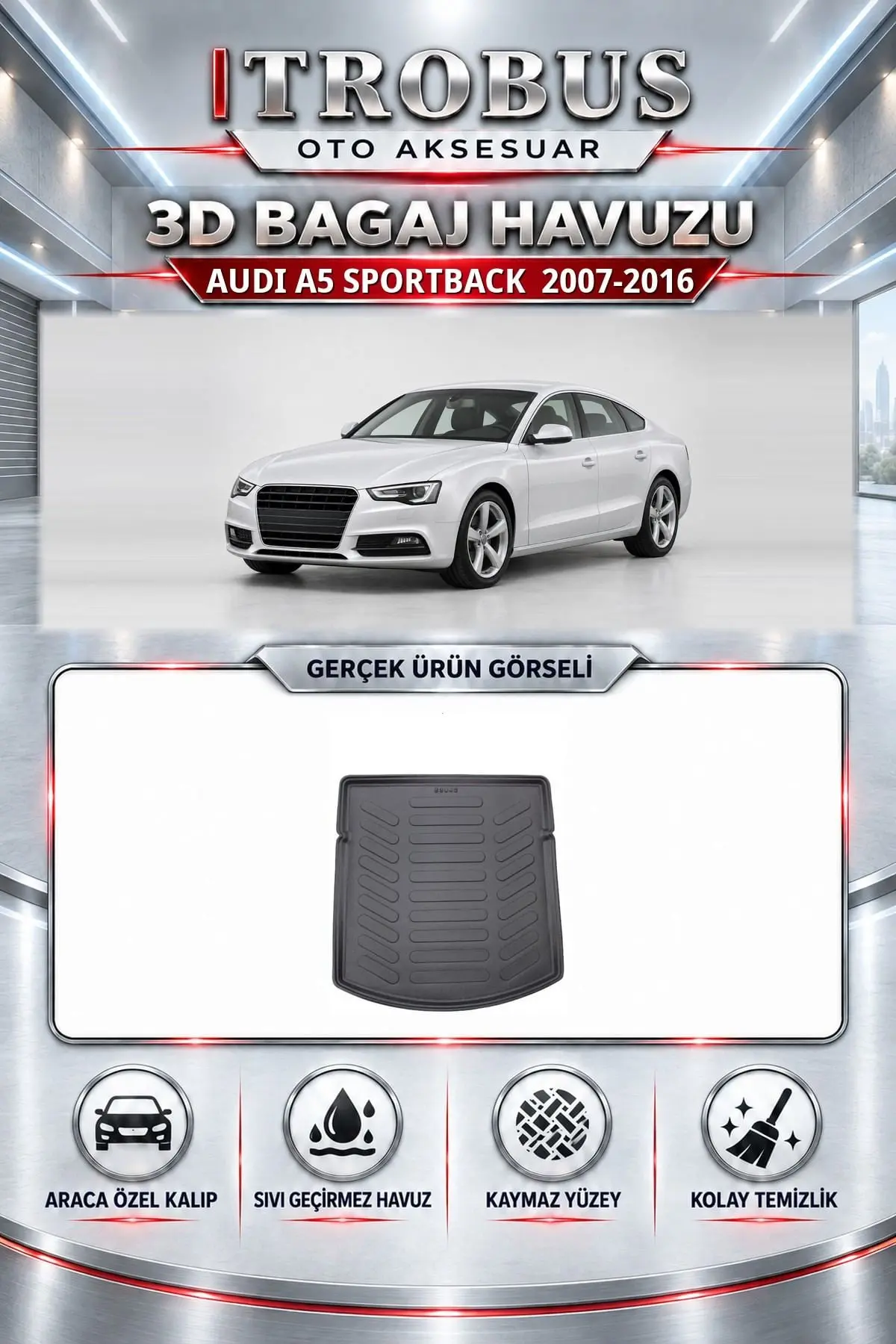 Audi A5 2007-2016 Sportback Araca Özel 3D Bagaj Havuzu