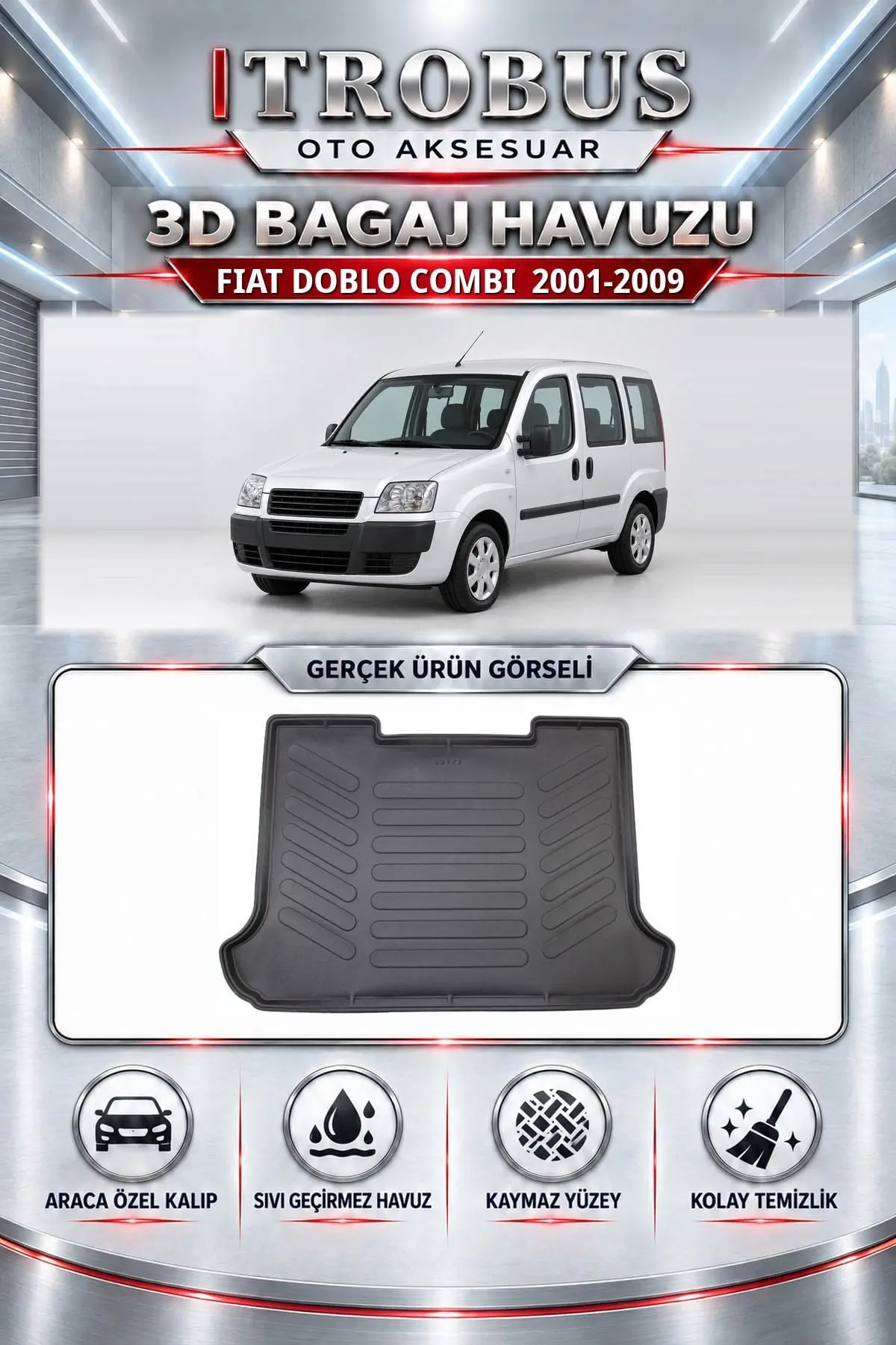 Fiat Doblo 2001-2009 Combi Araca Özel 3D Bagaj Havuzu