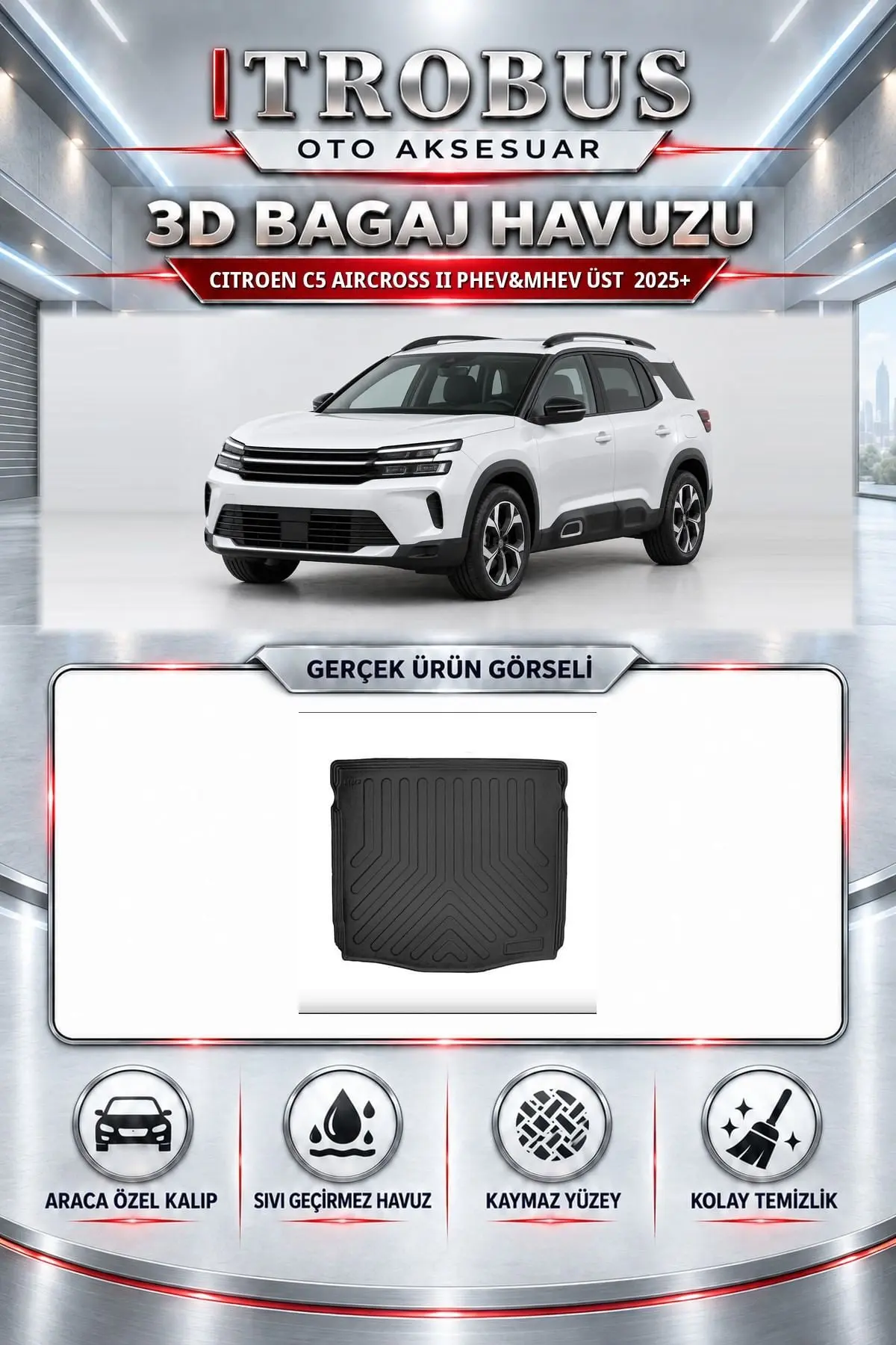 Citroen C5 Aircross II 2025 Sonrası Phev&Mhev Üst Araca Özel 3D Bagaj Havuzu
