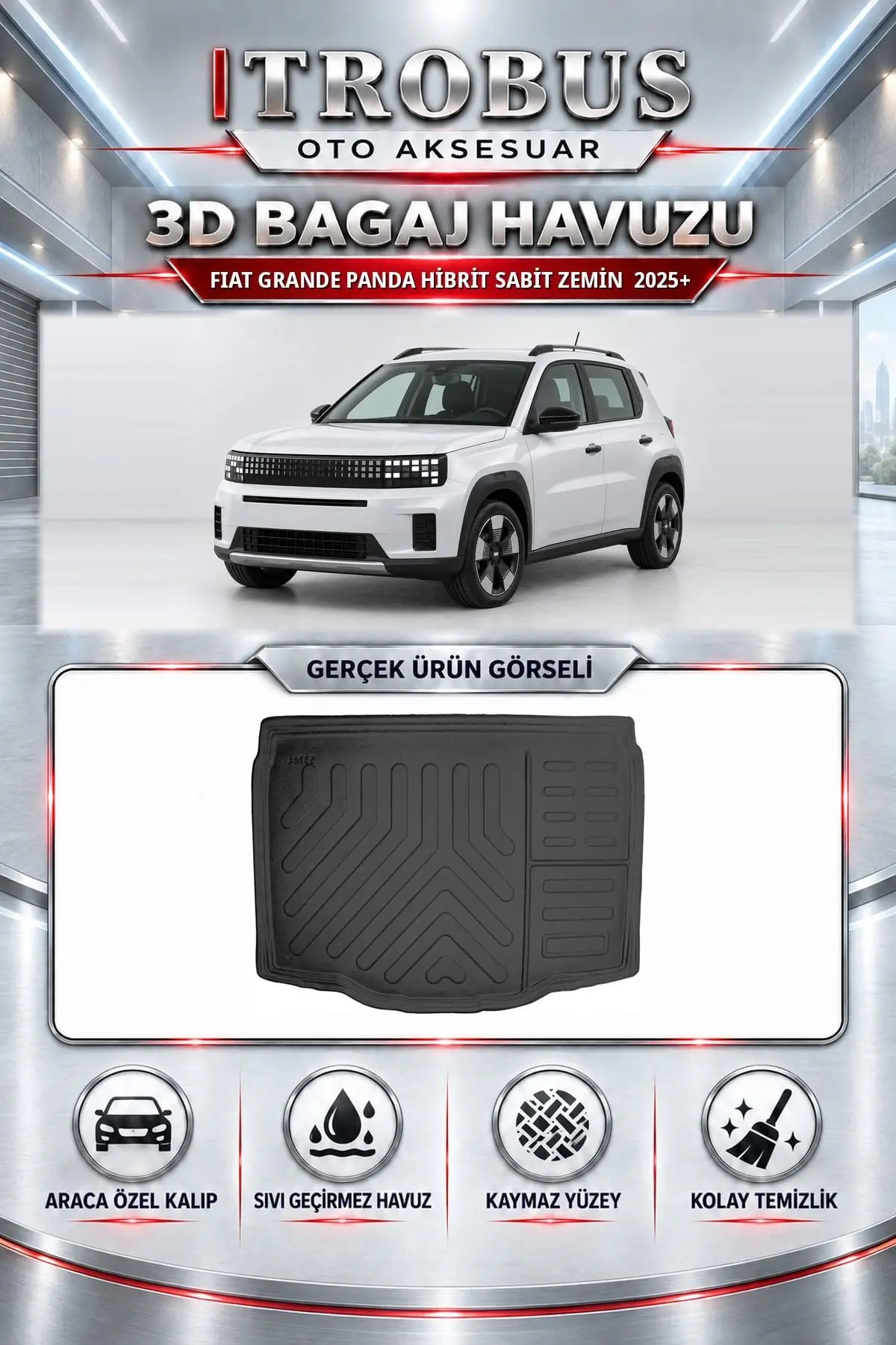 Fiat Grande Panda 2025 Sonrası Hibrit Sabit Zemin Araca Özel 3D Bagaj Havuzu