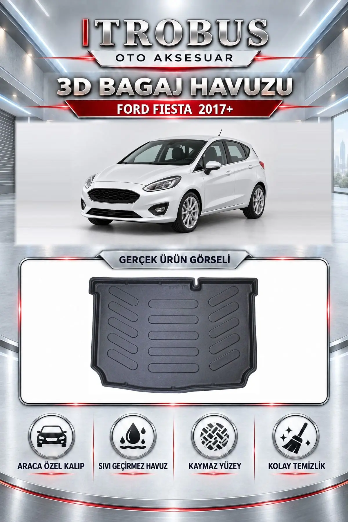 Ford Fiesta 2017 Sonrası Araca Özel 3D Bagaj Havuzu
