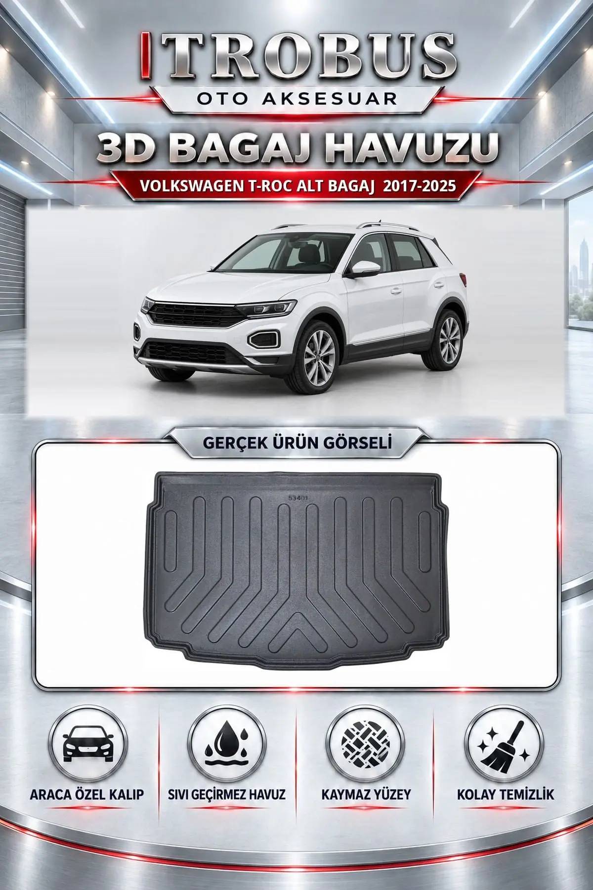 Volkswagen T-Roc 2017-2025 Alt Bagaj Araca Özel 3D Bagaj Havuzu