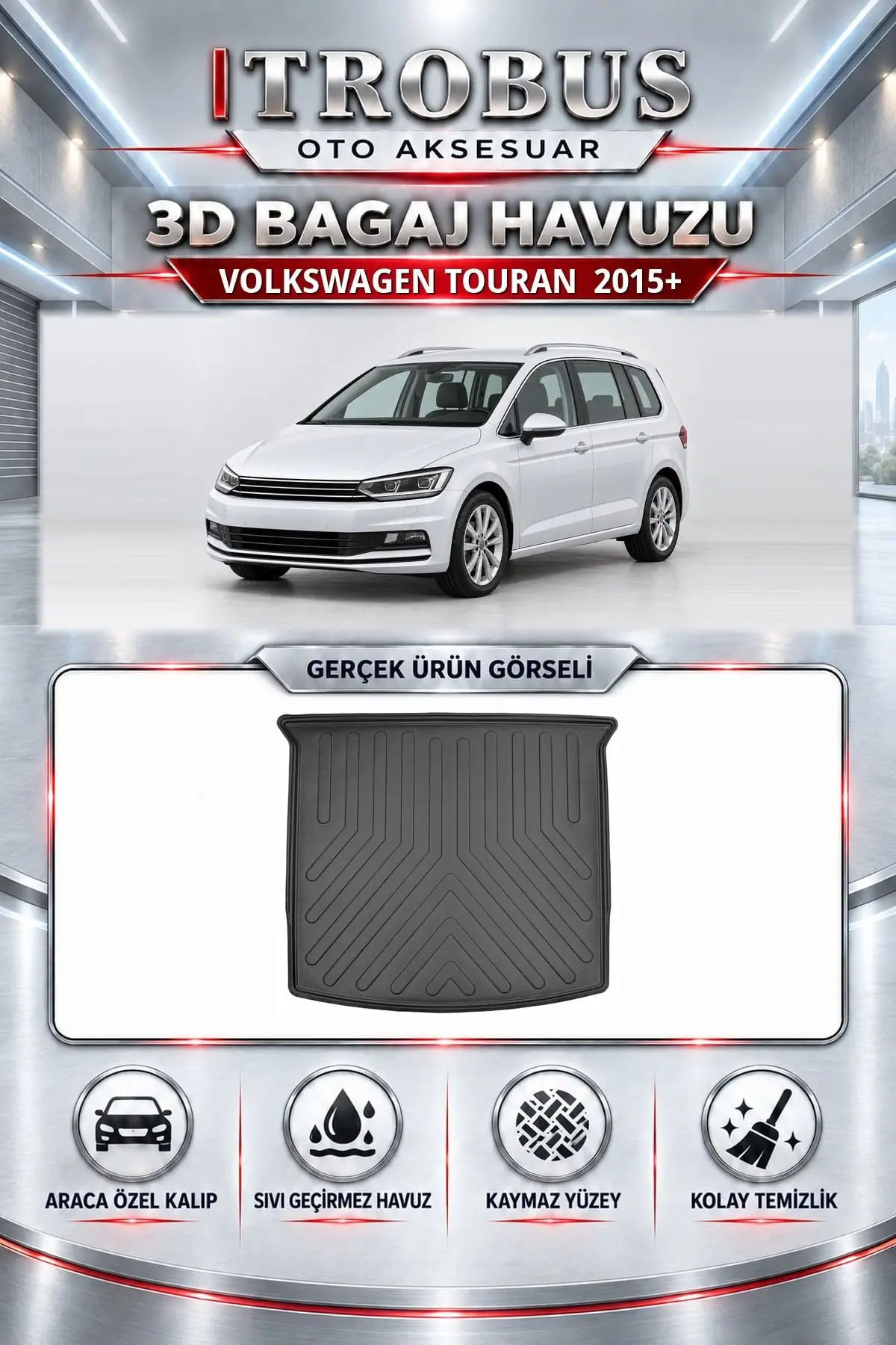 Volkswagen Touran 2015 Sonrası Araca Özel 3D Bagaj Havuzu