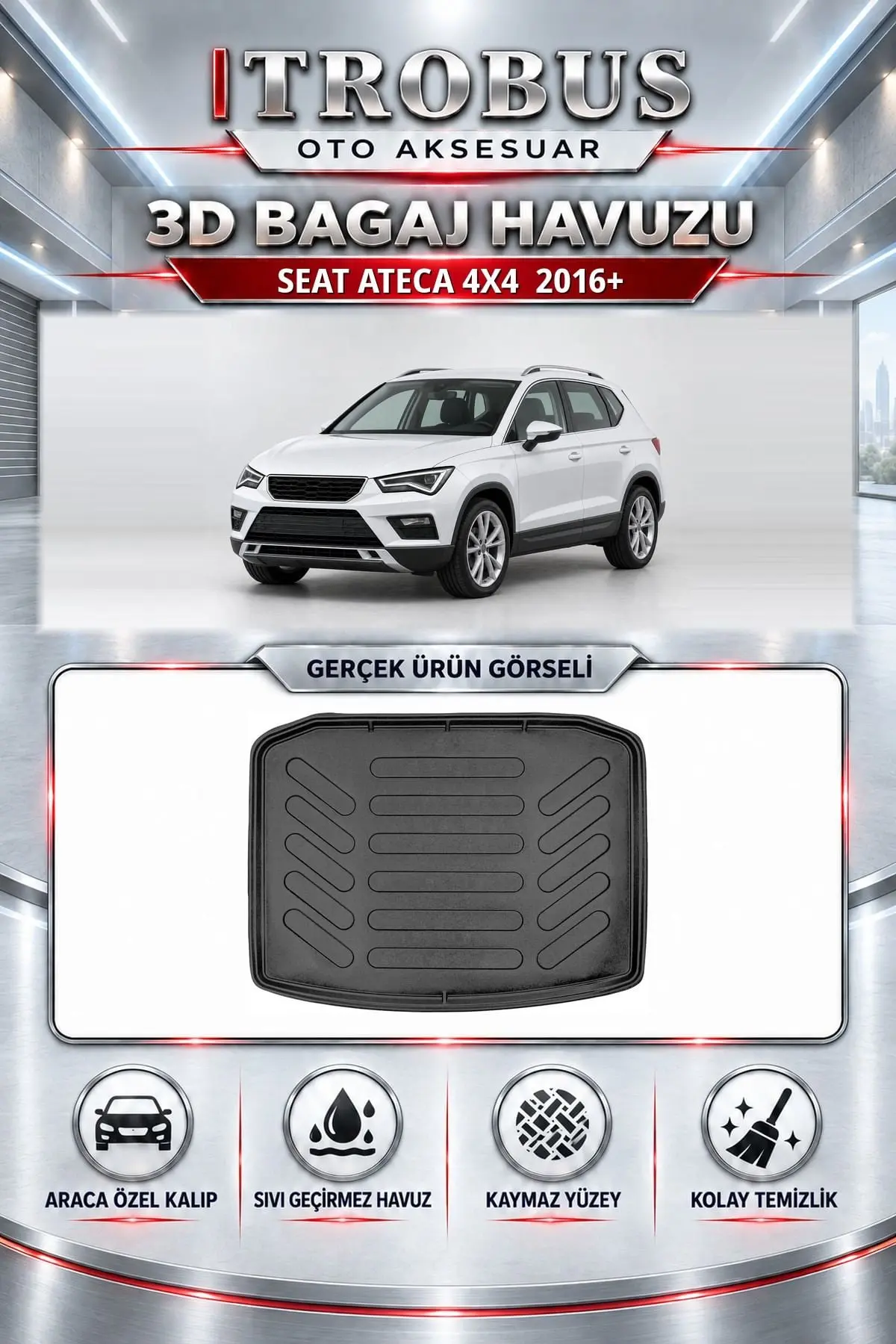 Seat Ateca 4X4 2016 Sonrası Araca Özel 3D Bagaj Havuzu