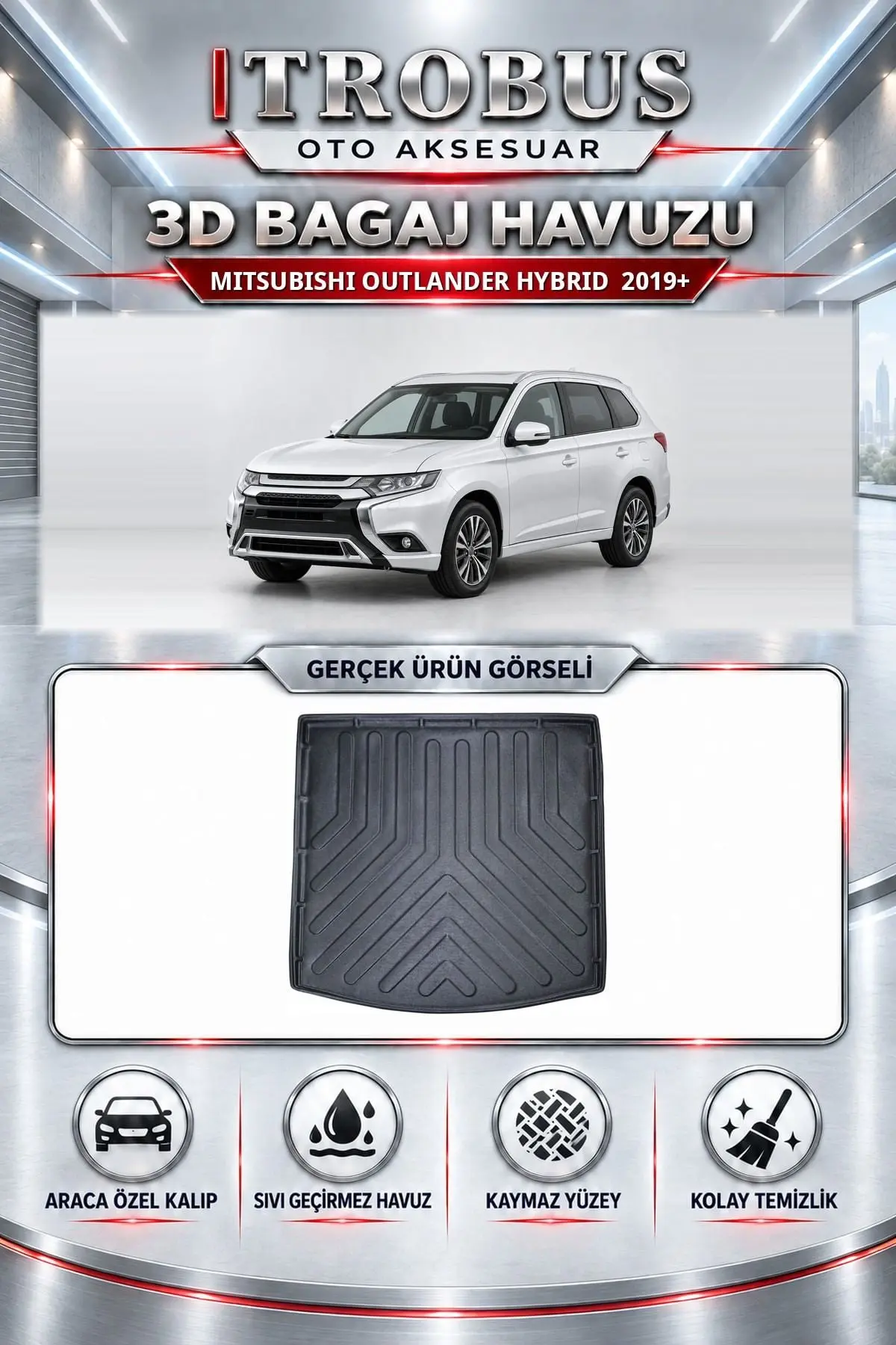 Mitsubishi Outlander Hybrid 2019 Sonrası Araca Özel 3D Bagaj Havuzu