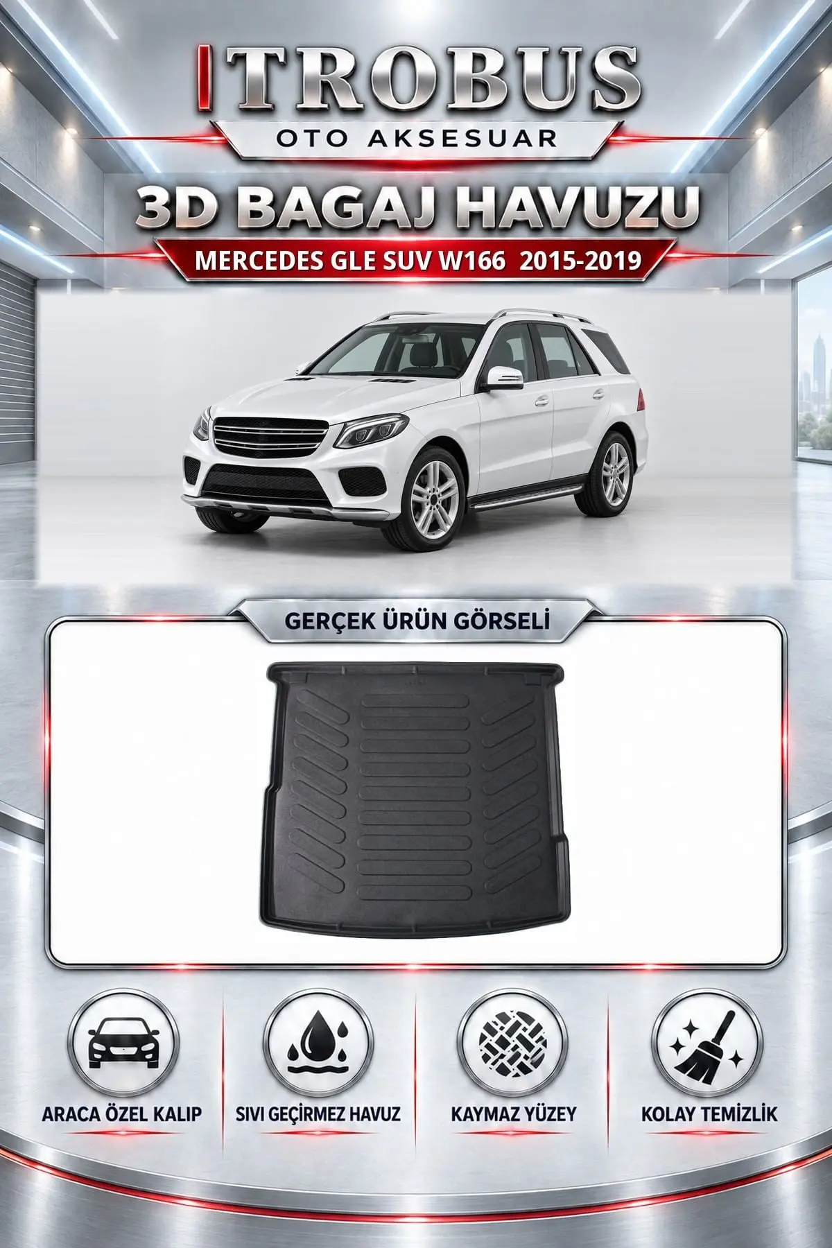 Mercedes-Benz GLE SUV 2015-2019 W166 Araca Özel 3D Bagaj Havuzu