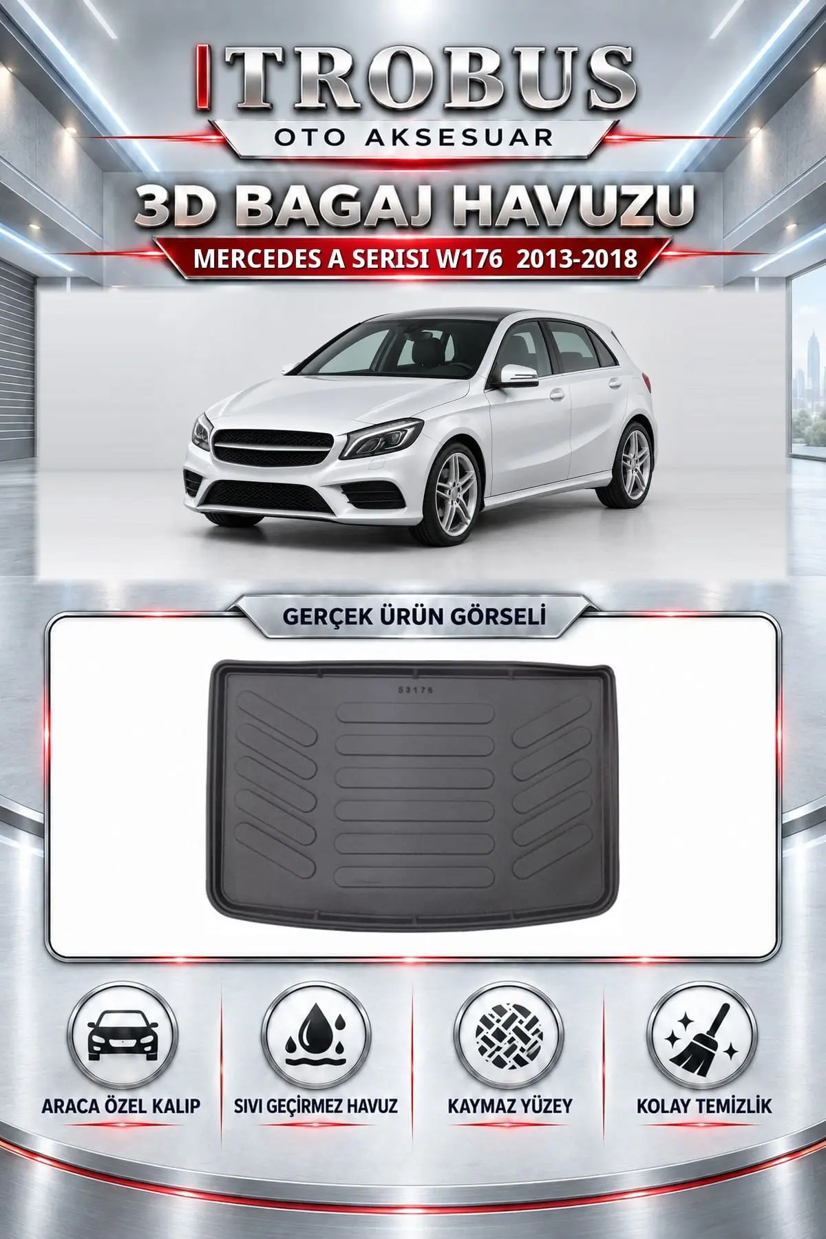 Mercedes-Benz A Serisi 2013-2018 W176 Araca Özel 3D Bagaj Havuzu