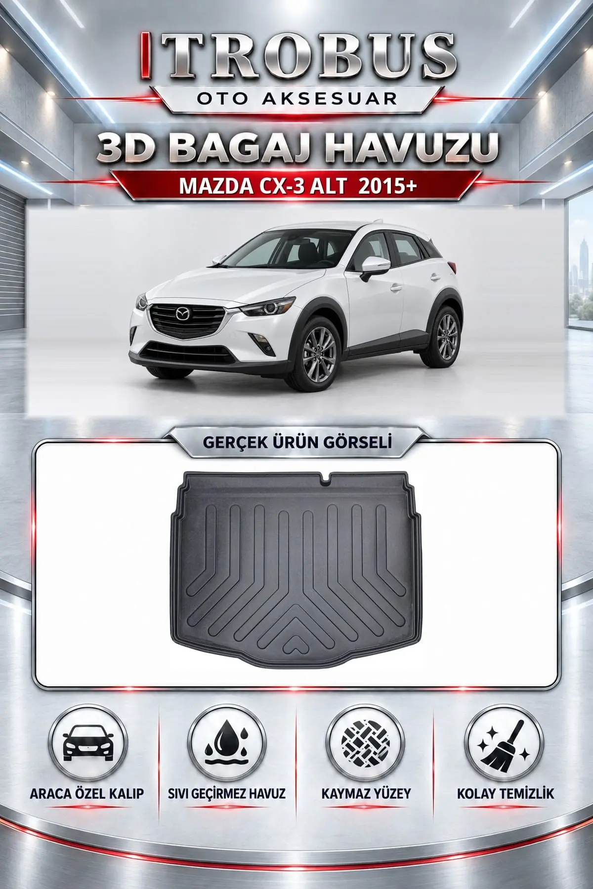 Mazda CX-3 2015 Sonrası Alt Araca Özel 3D Bagaj Havuzu