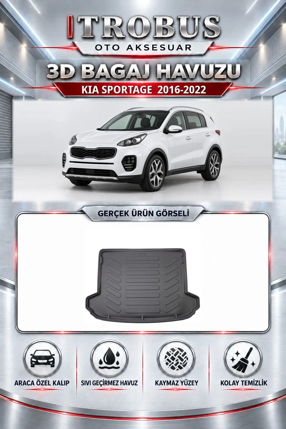 Kia Sportage 2016-2022 Araca Özel 3D Bagaj Havuzu