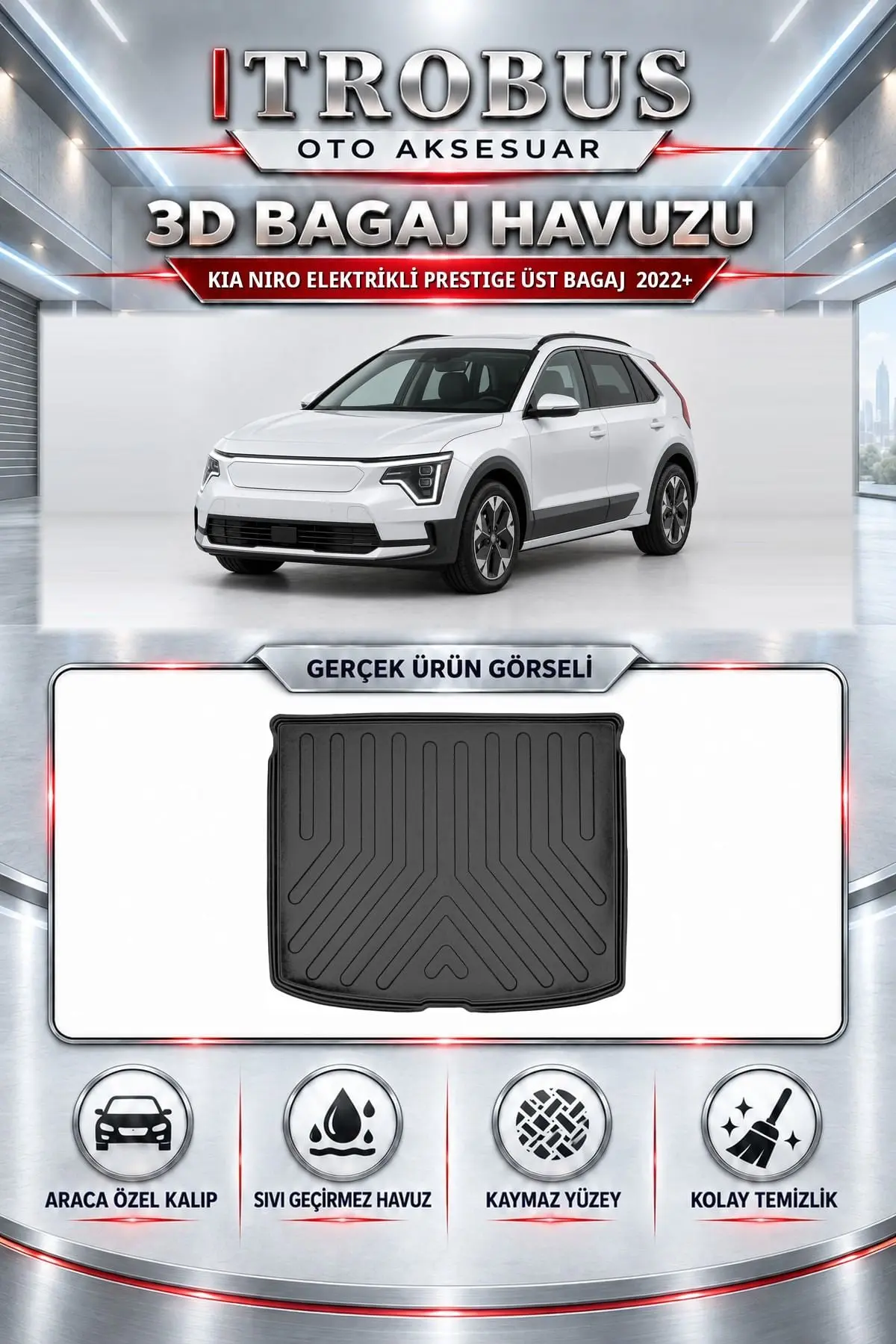 Kia Niro 2022 Sonrası Elektrikli Prestige Üst Bagaj Araca Özel 3D Bagaj Havuzu