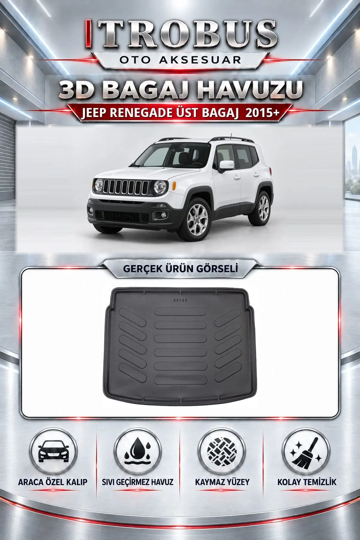 Jeep Renegade 2015 Sonrası Üst Bagaj Araca Özel 3D Bagaj Havuzu