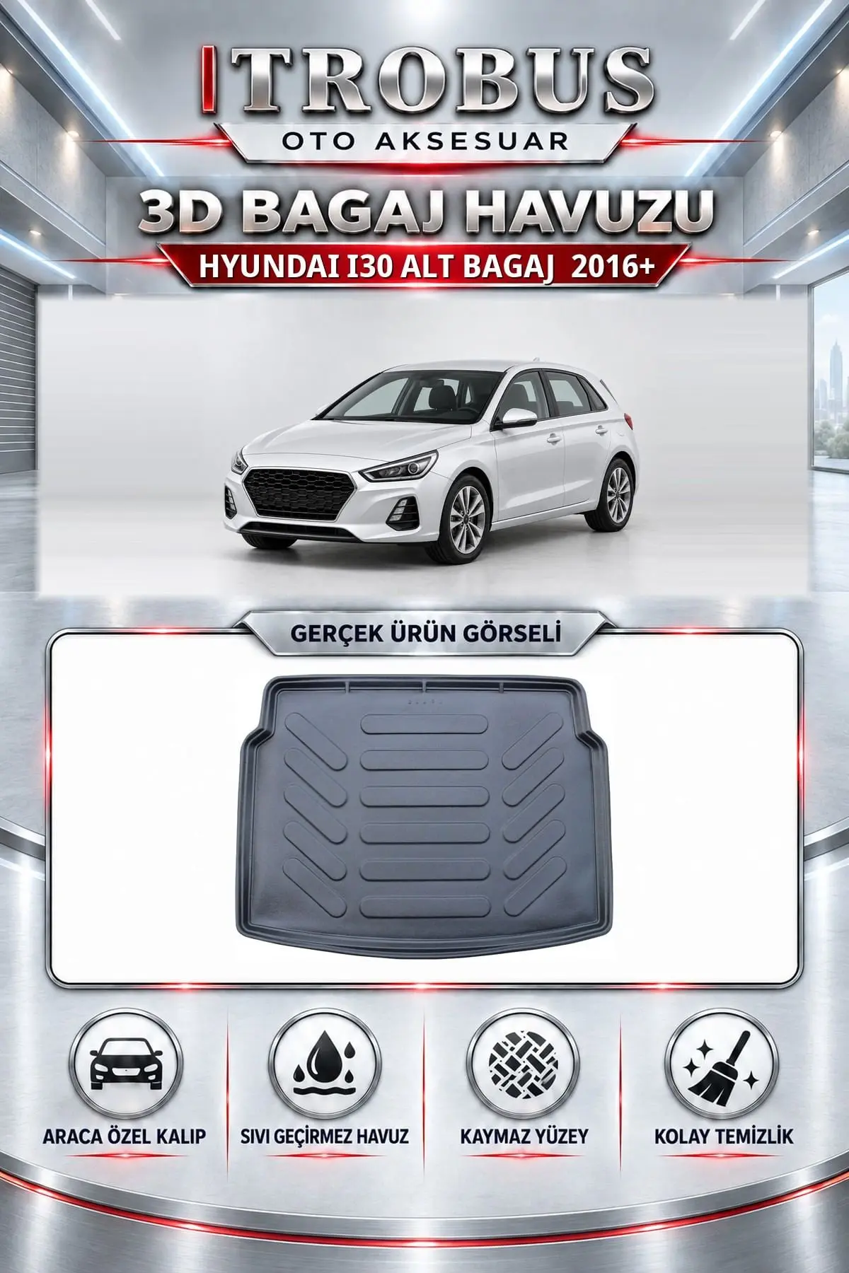 Hyundai i30 2016 Sonrası Alt Bagaj Araca Özel 3D Bagaj Havuzu