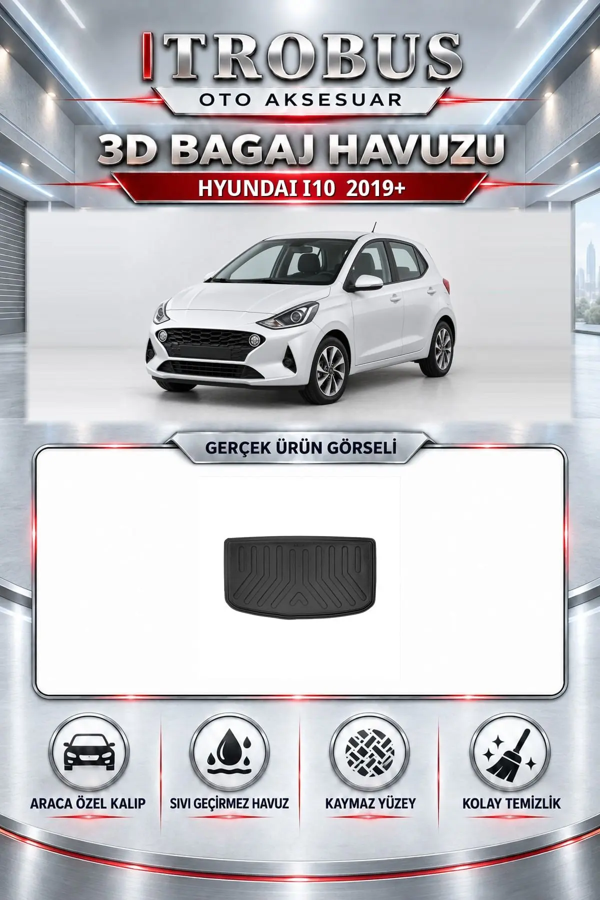 Hyundai i10 2019 Sonrası Araca Özel 3D Bagaj Havuzu