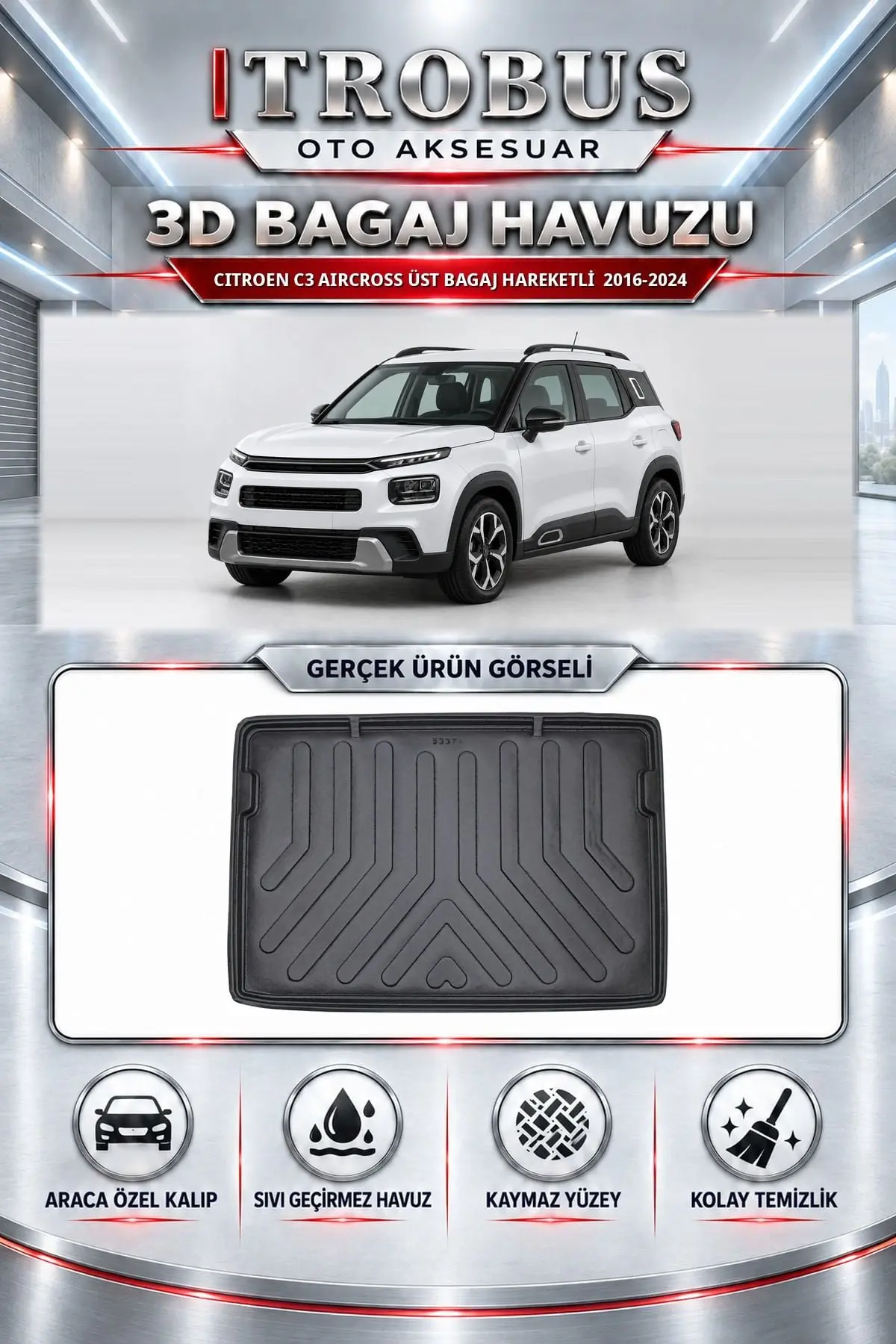 Citroen C3 Aircross 2016-2024 Üst Bagaj Hareketli Araca Özel 3D Bagaj Havuzu