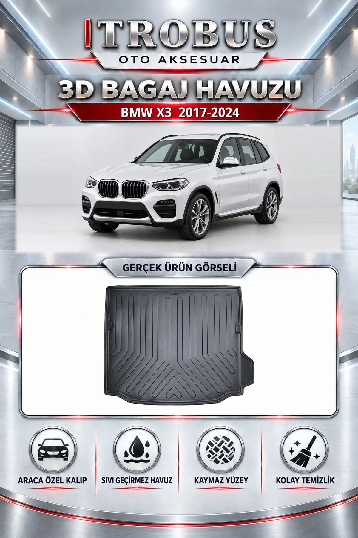 BMW X3 2017-2024 Araca Özel 3D Bagaj Havuzu