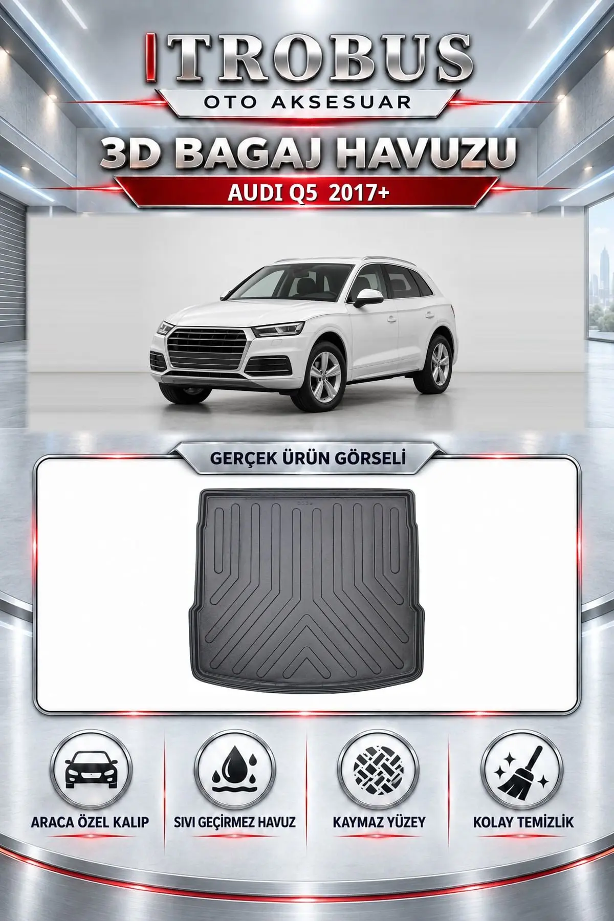 Audi Q5 2017 Sonrası Araca Özel 3D Bagaj Havuzu