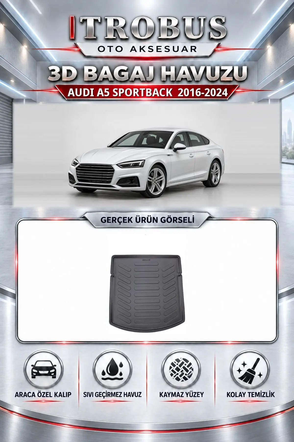 Audi A5 2016-2024 Sportback Araca Özel 3D Bagaj Havuzu