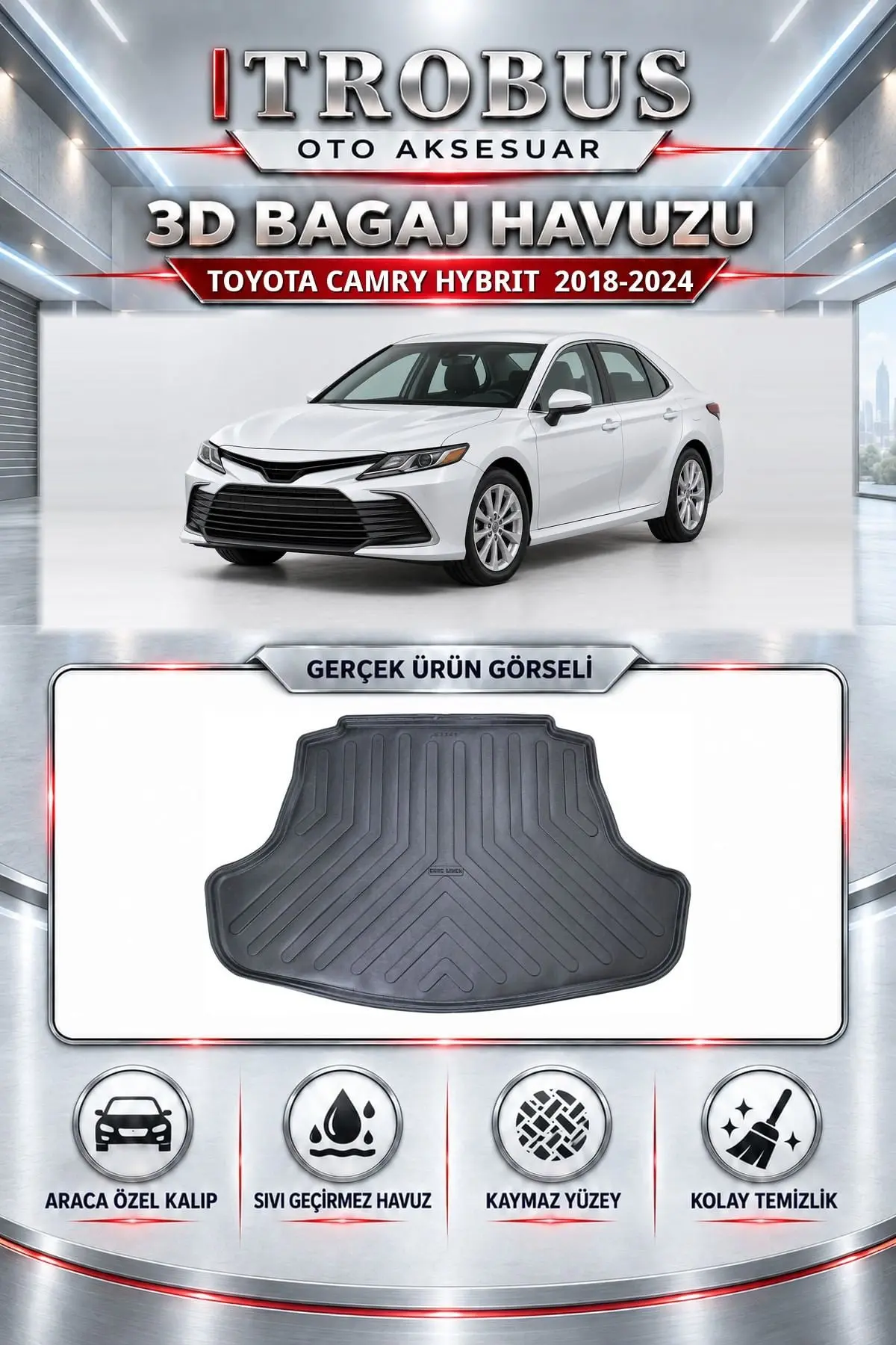 Toyota Camry Hybrit 2018-2024 Araca Özel 3D Bagaj Havuzu