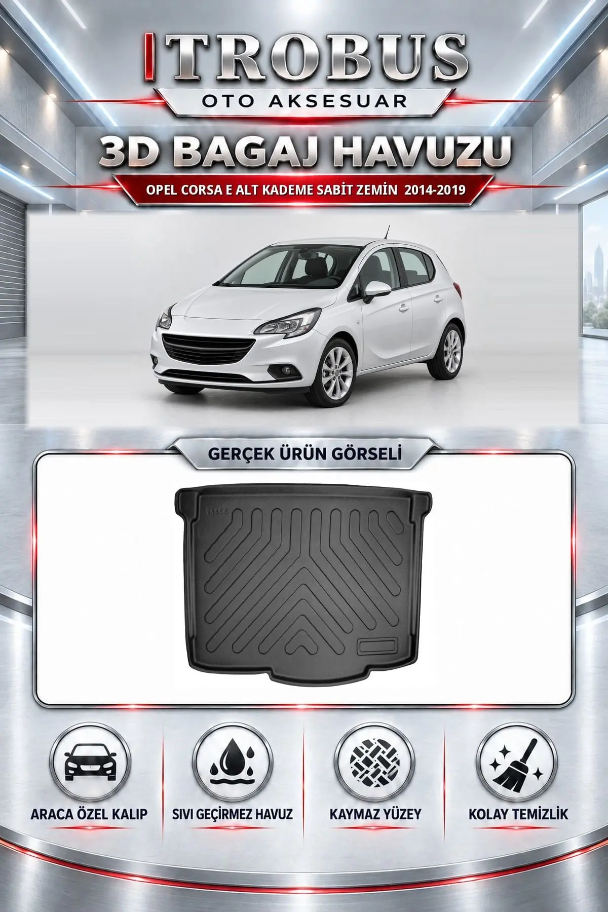 Opel Corsa E 2014-2019 Alt Kademe Sabit Zemin Araca Özel 3D Bagaj Havuzu
