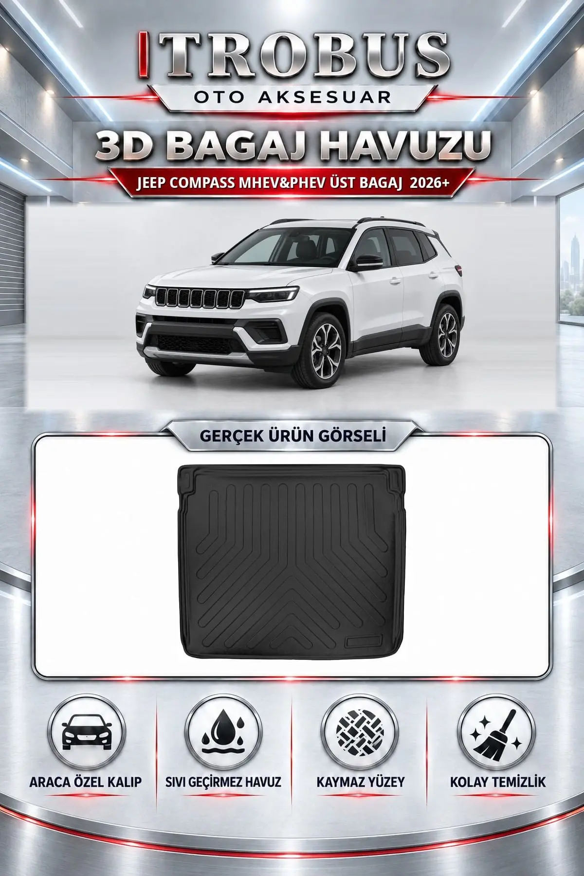 Jeep Compass Mhev&Phev 2026 Sonrası Üst Bagaj Araca Özel 3D Bagaj Havuzu