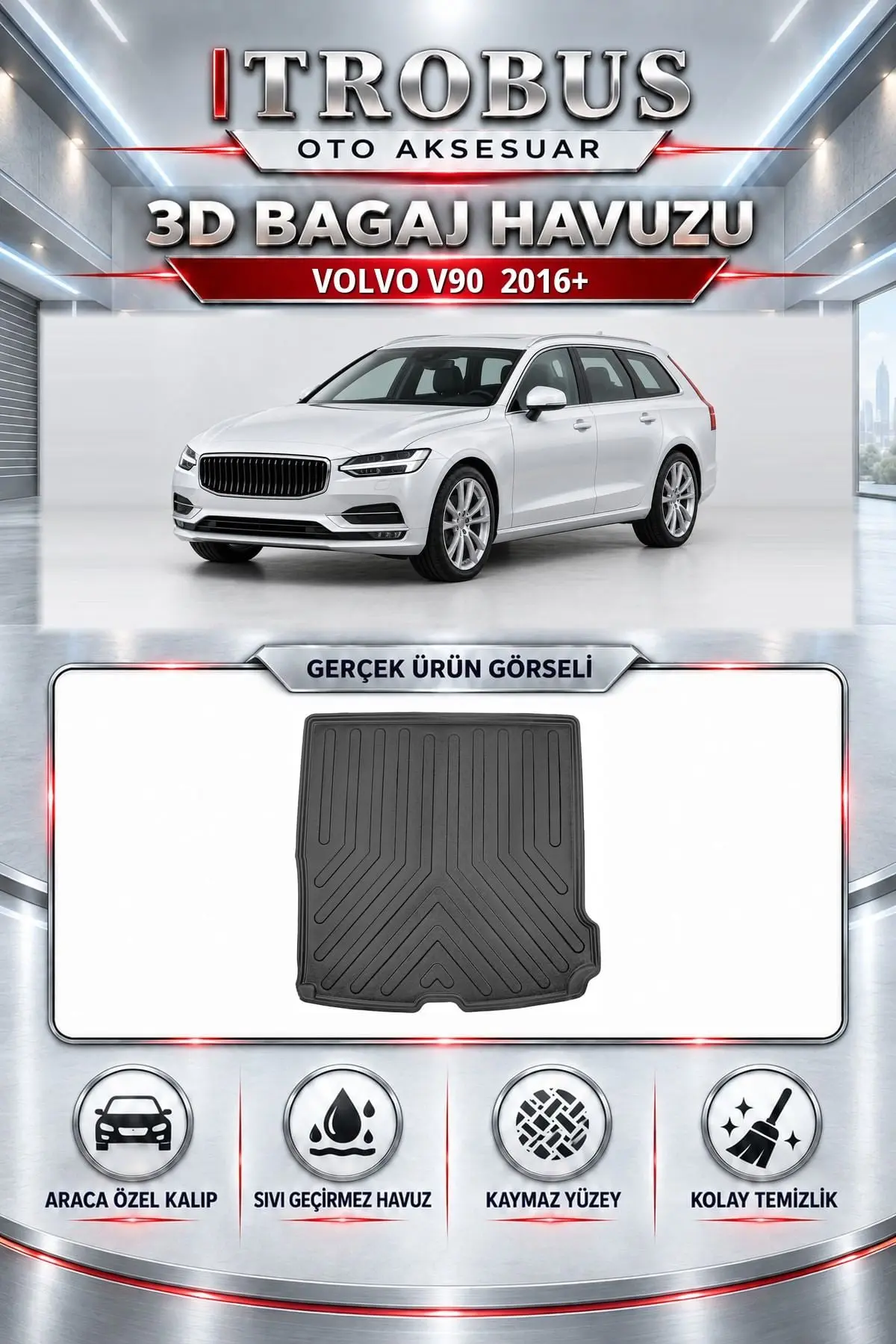 Volvo V90 2016 Sonrası Araca Özel 3D Bagaj Havuzu