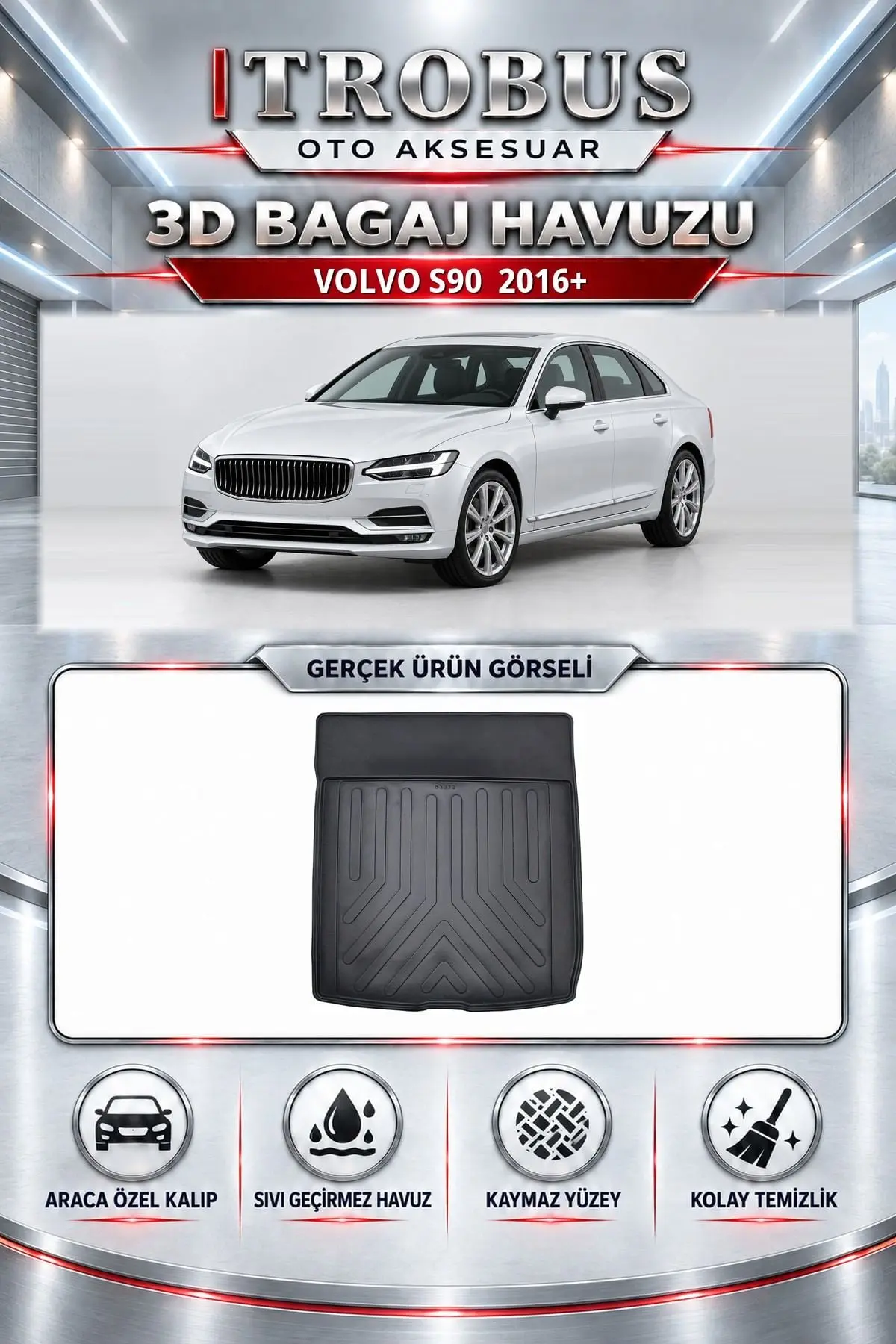 Volvo S90 2016 Sonrası Araca Özel 3D Bagaj Havuzu
