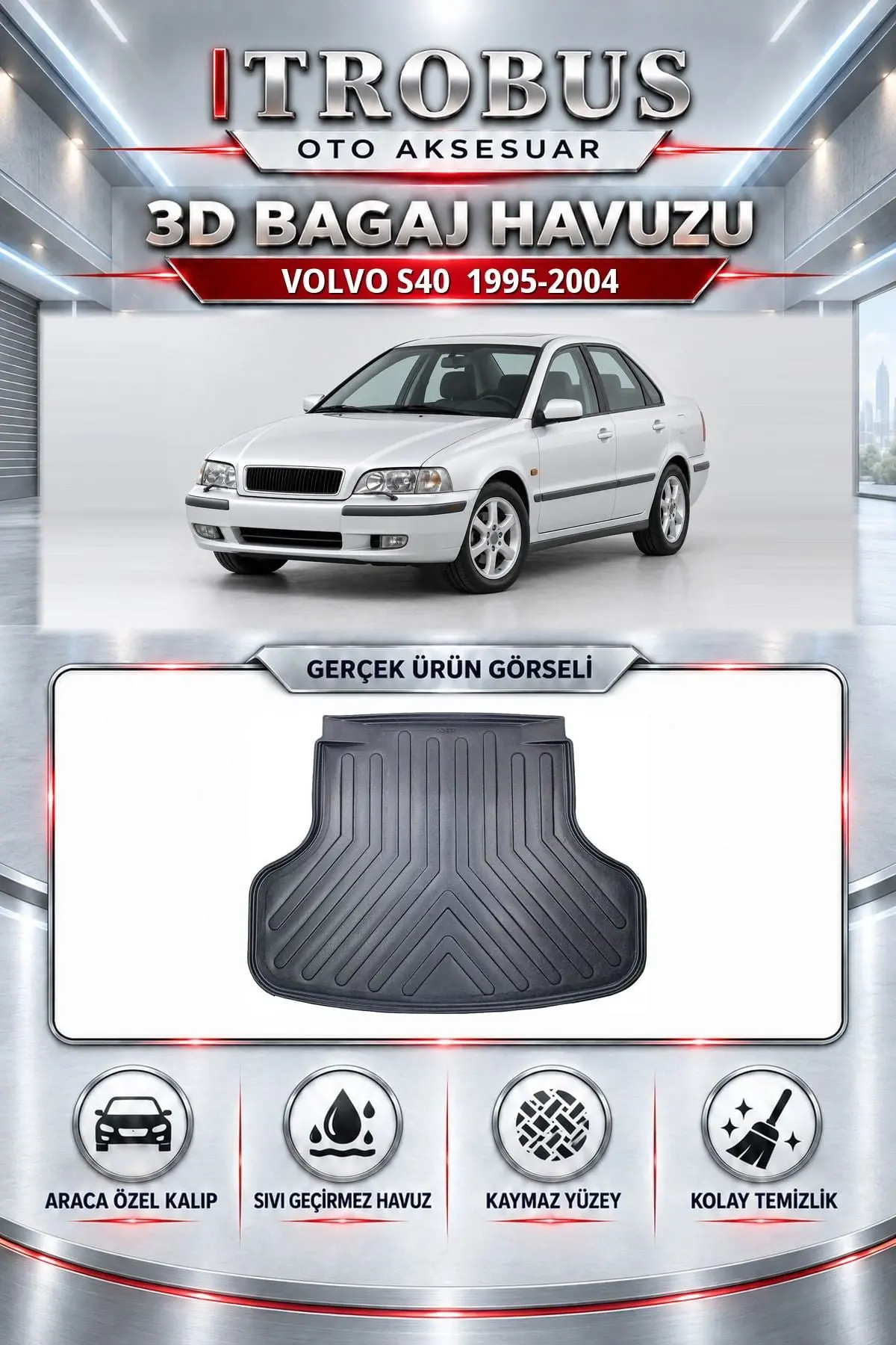 Volvo S40 1995-2004 Araca Özel 3D Bagaj Havuzu