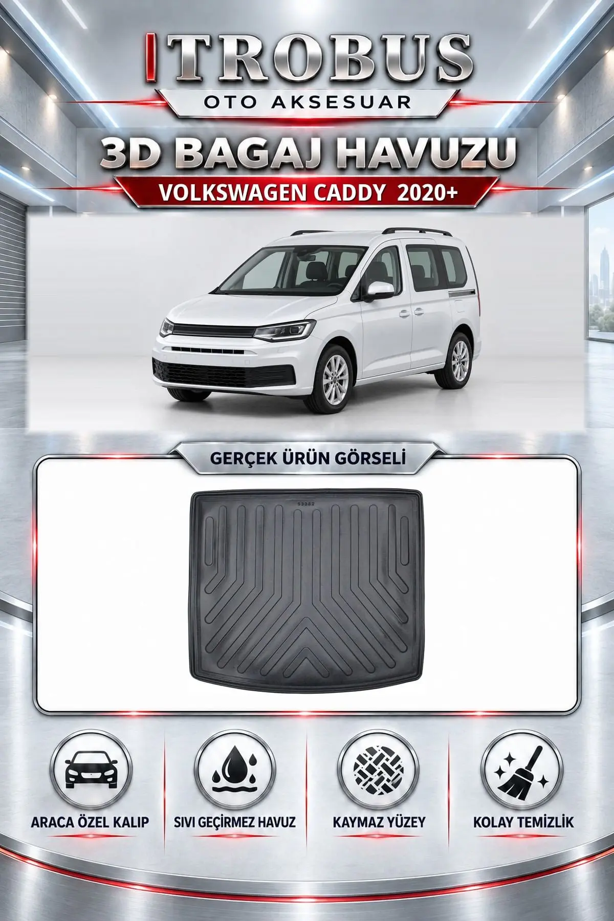 Volkswagen Caddy 2020 Sonrası Araca Özel 3D Bagaj Havuzu