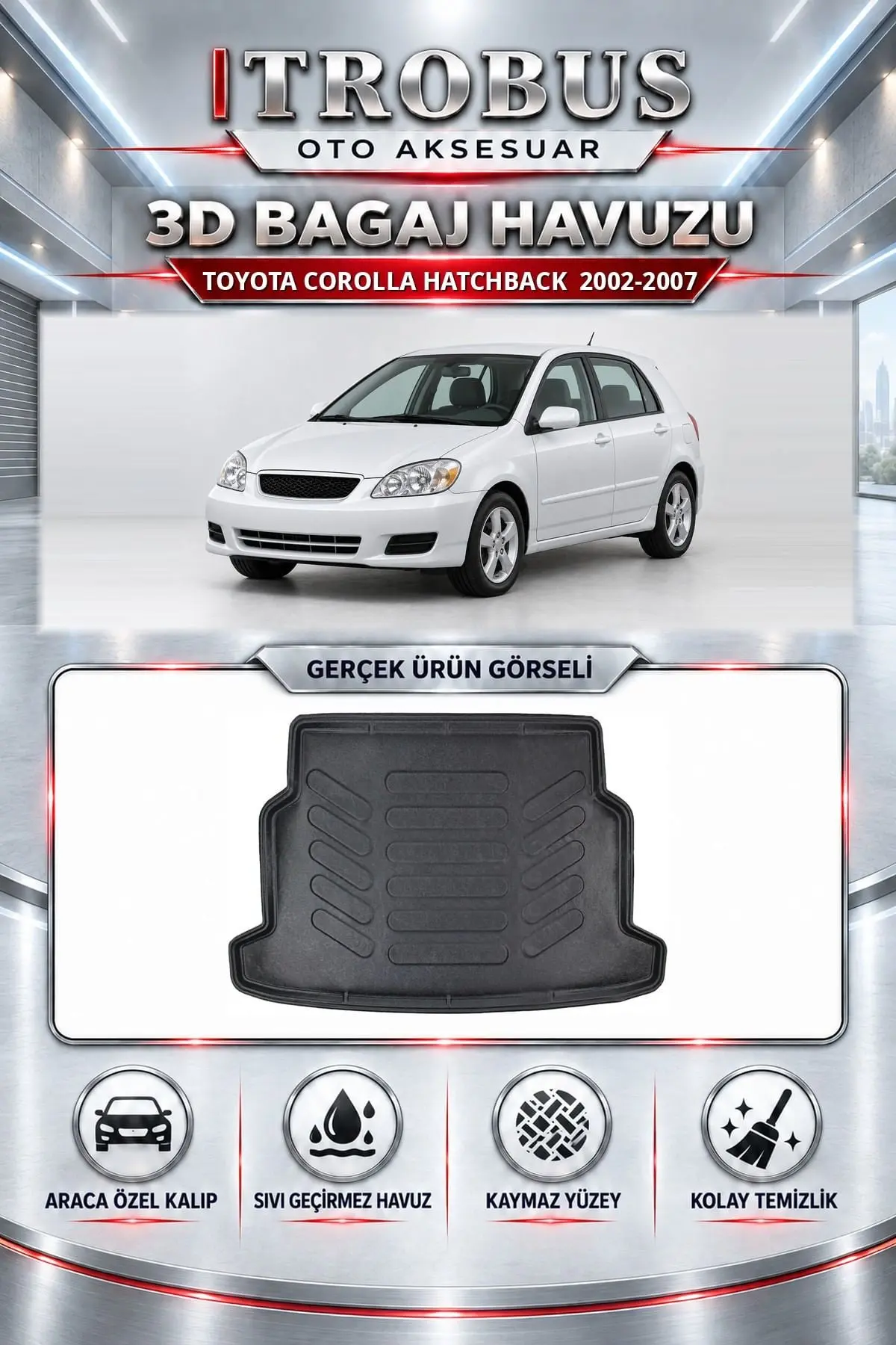 Toyota Corolla 2002-2007 Hatchback Araca Özel 3D Bagaj Havuzu